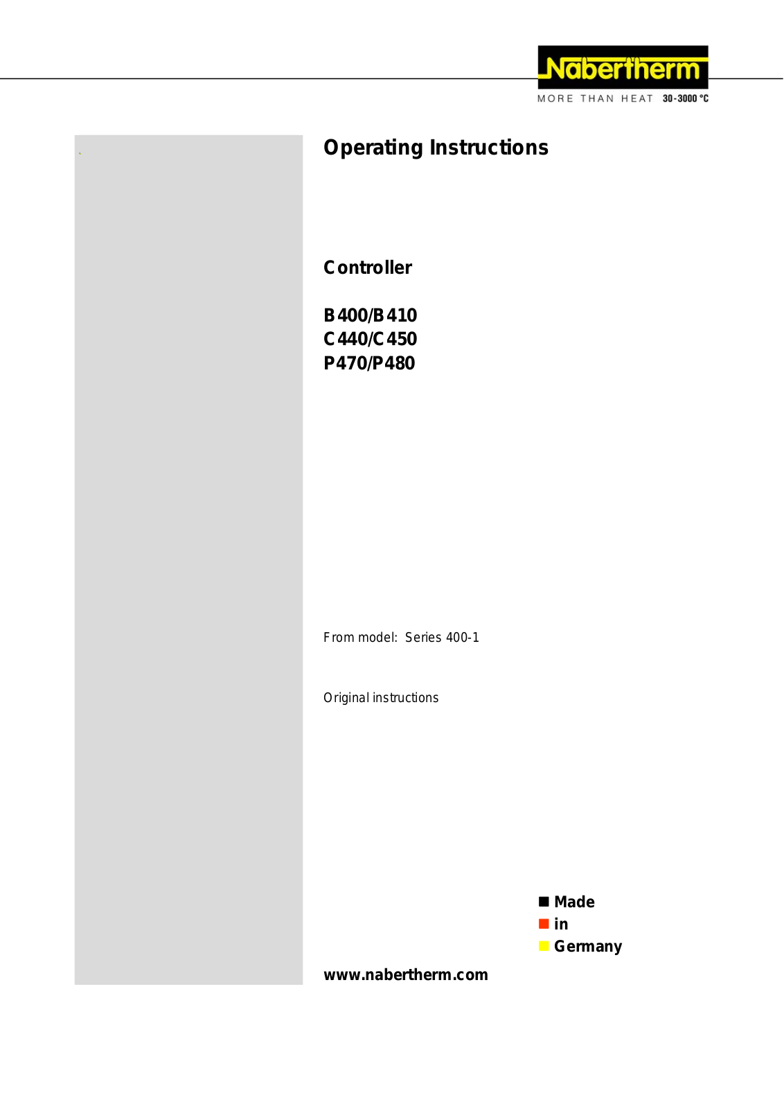 Nabertherm B400, C450, P480, C440, B410 Operating Instructions Manual