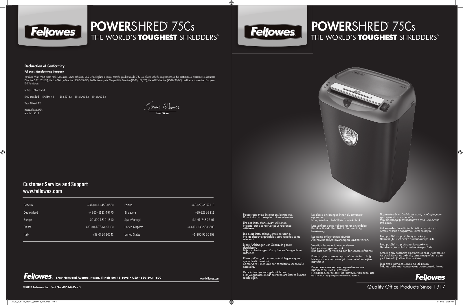 Fellowes Powershred 75Cs User Manual