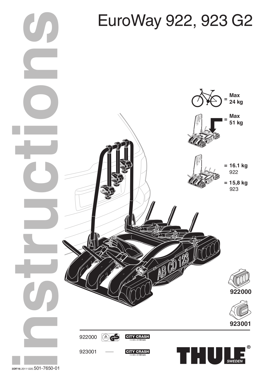 Thule EuroWay 922G2, EuroWay 923G2 Instructions