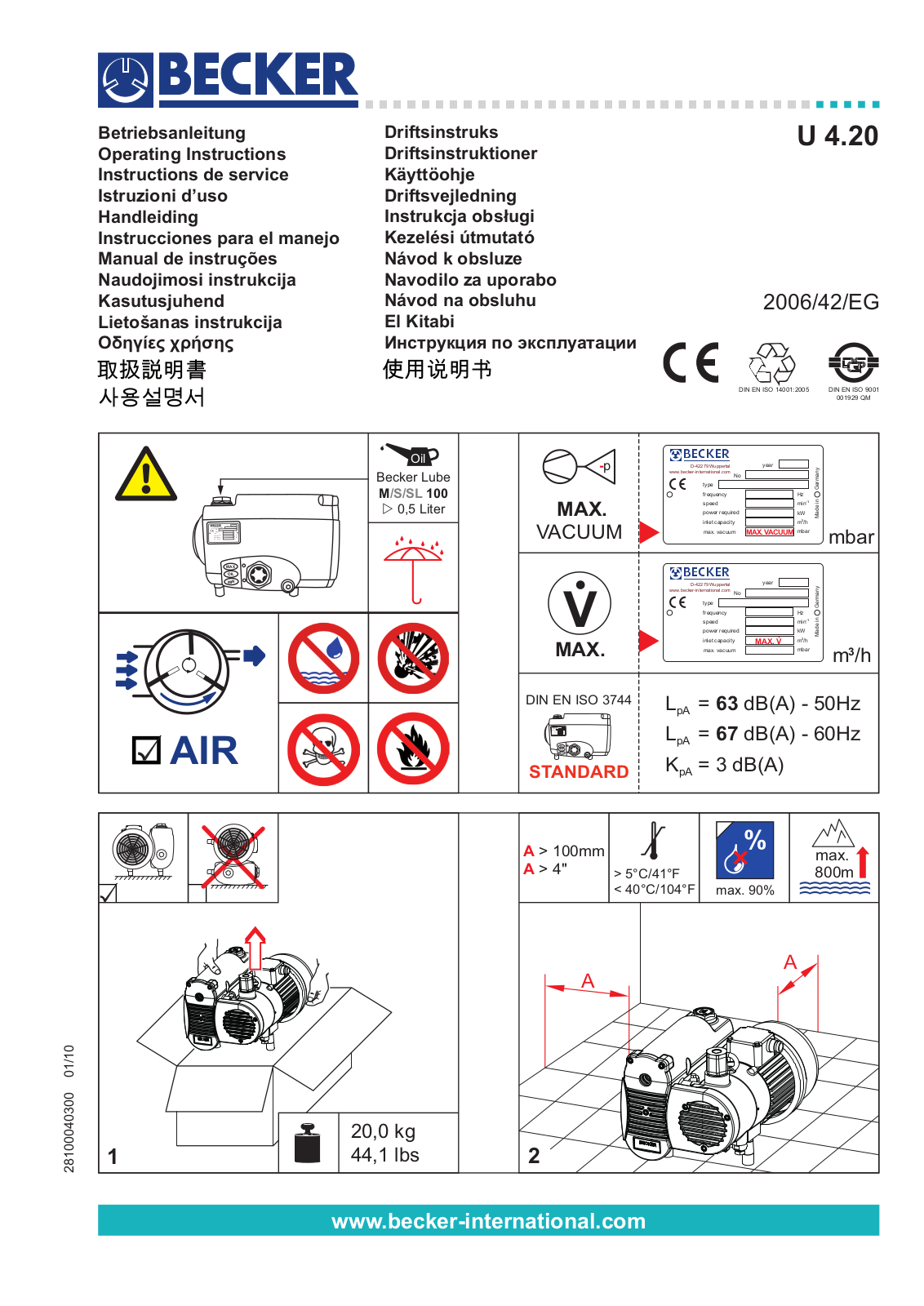 Becker U 4.20 Operating Instructions Manual