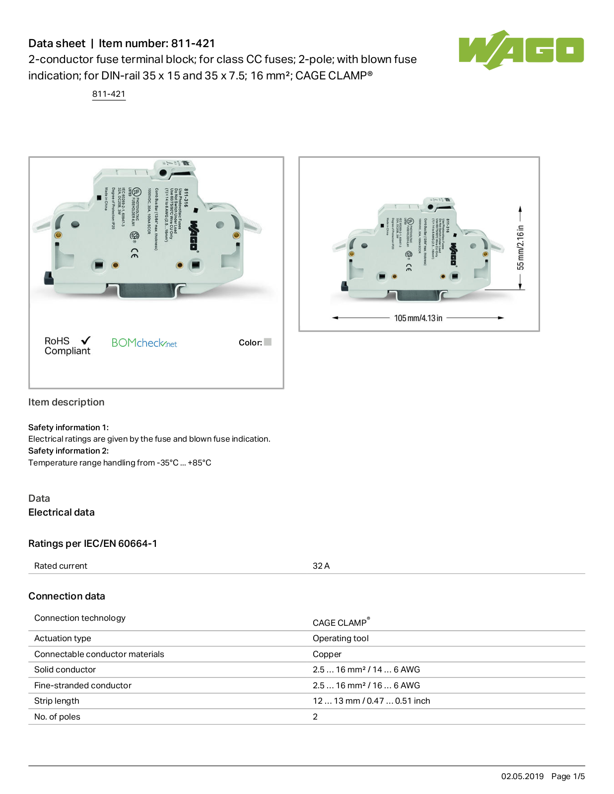 Wago 811-421 Data Sheet