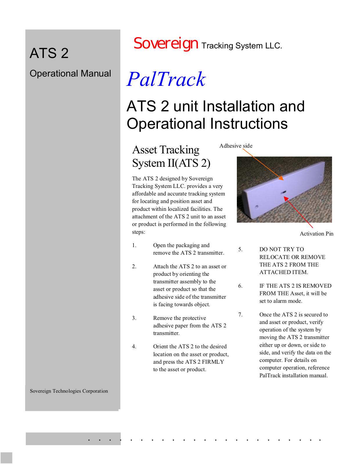 Sovereign Tracking Systems SOV230 User Manual