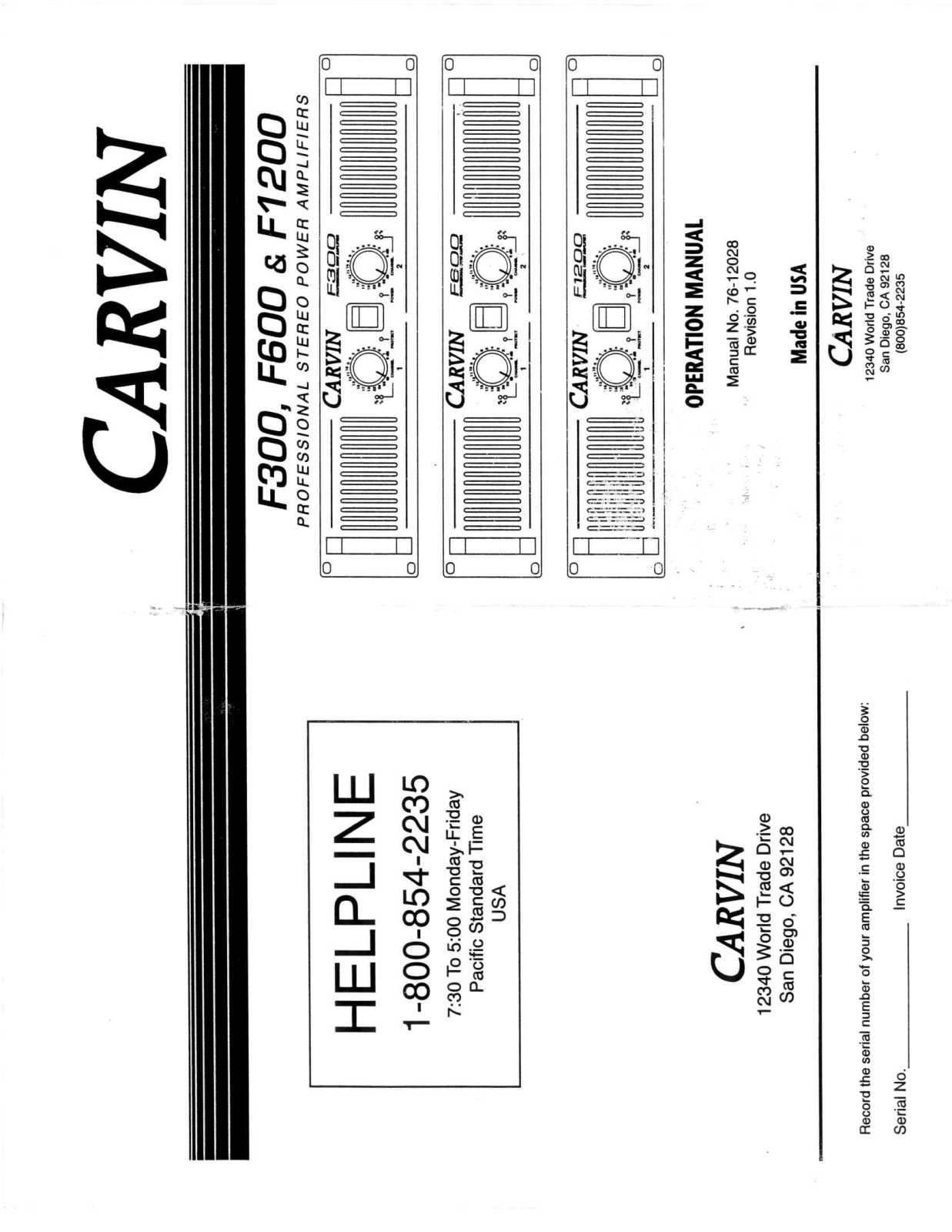 Carvin F1200, F600, F300 Owner's Manual