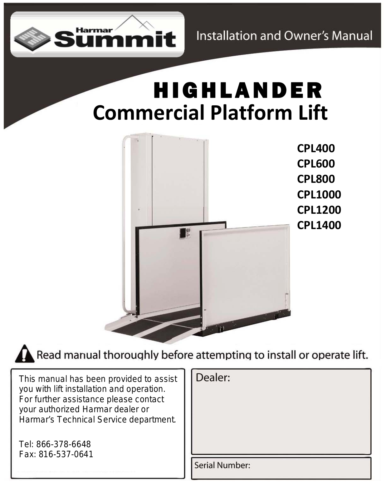 Harmar Mobility CPL1400, CPL1000, CPL800, CPL600, CPL400 User Manual