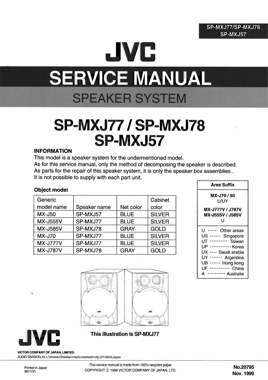 JVC SP-MXJ57U, SP-MXJ57UY, SP-MXJ77U, SP-MXJ77UY, SP-MXJ78U Service Manual