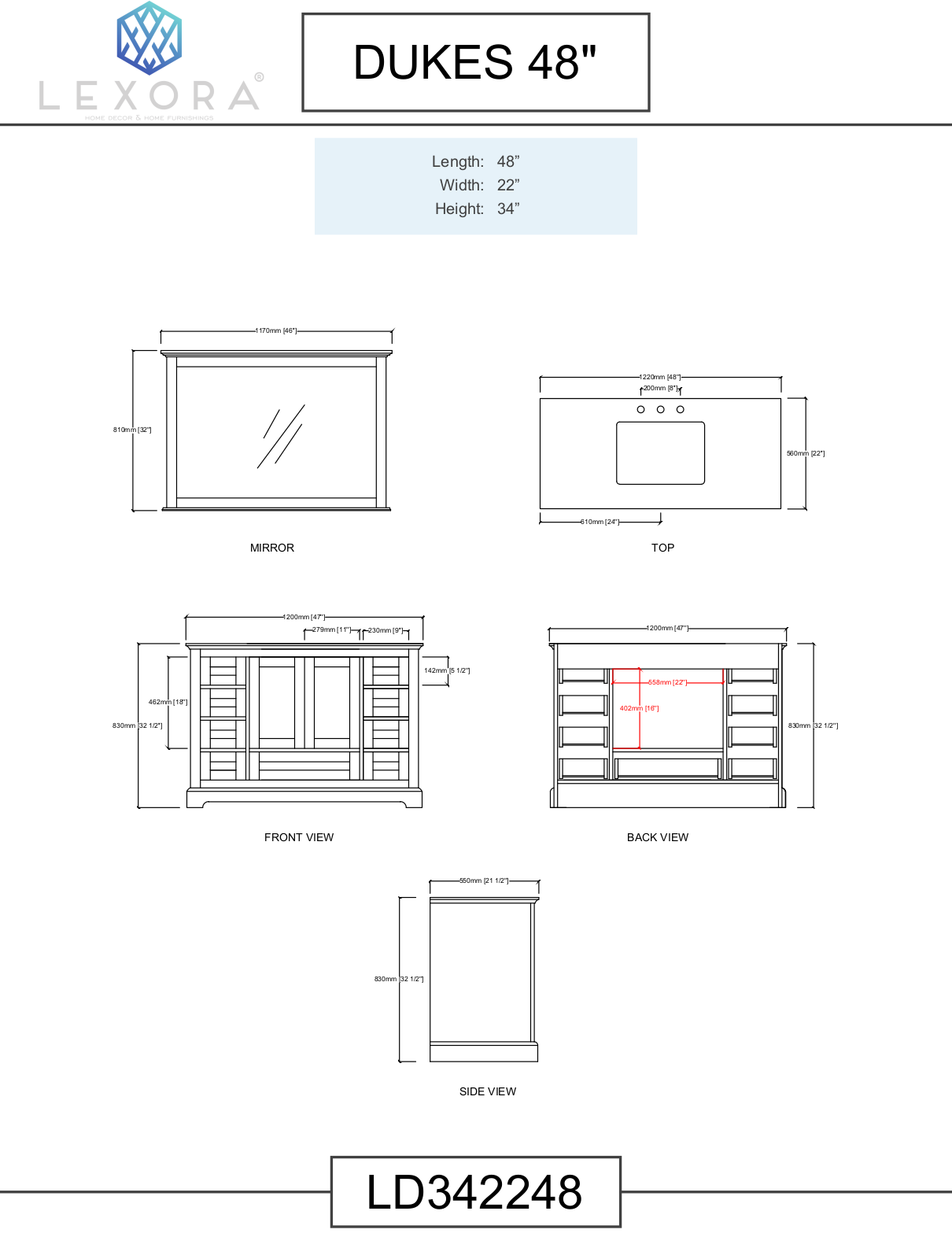 Lexora LD342248SA00M46, LG192284DEDS000, LD342248SADSM46, LD342248SB00M46, LD342248SBDS000 Specifications - ManualMachine.com