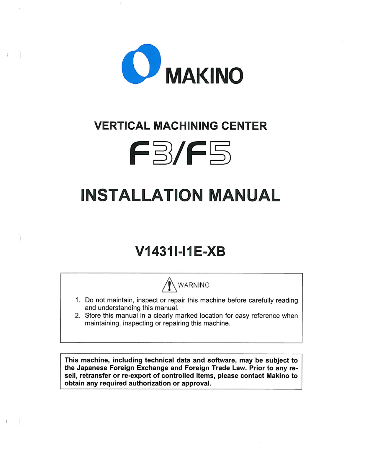 makino F3, F5 Installation Manual
