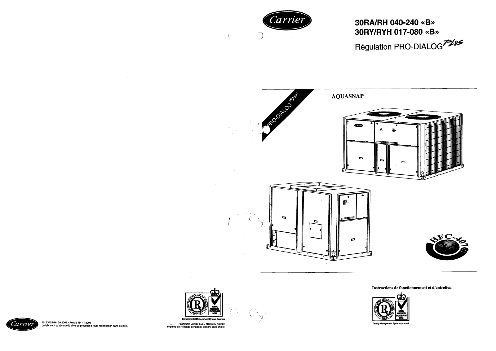 CARRIER 30RA User Manual