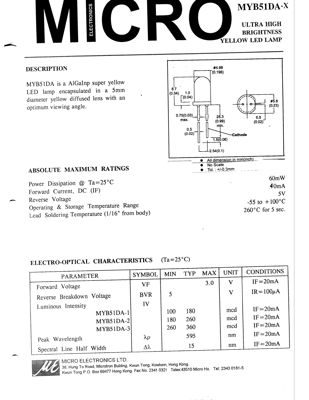 MICRO MYB51DA-1, MYB51DA-2, MYB51DA-3 Datasheet