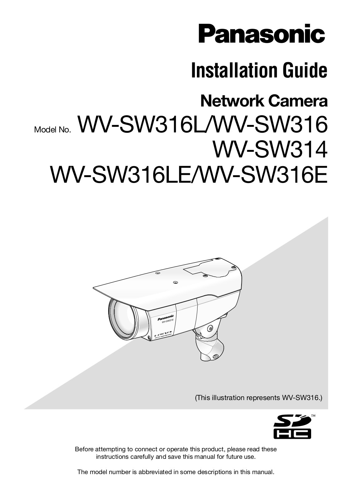 Panasonic WV-SW314, WV-SW316L, WV-SW316 Installation Guide