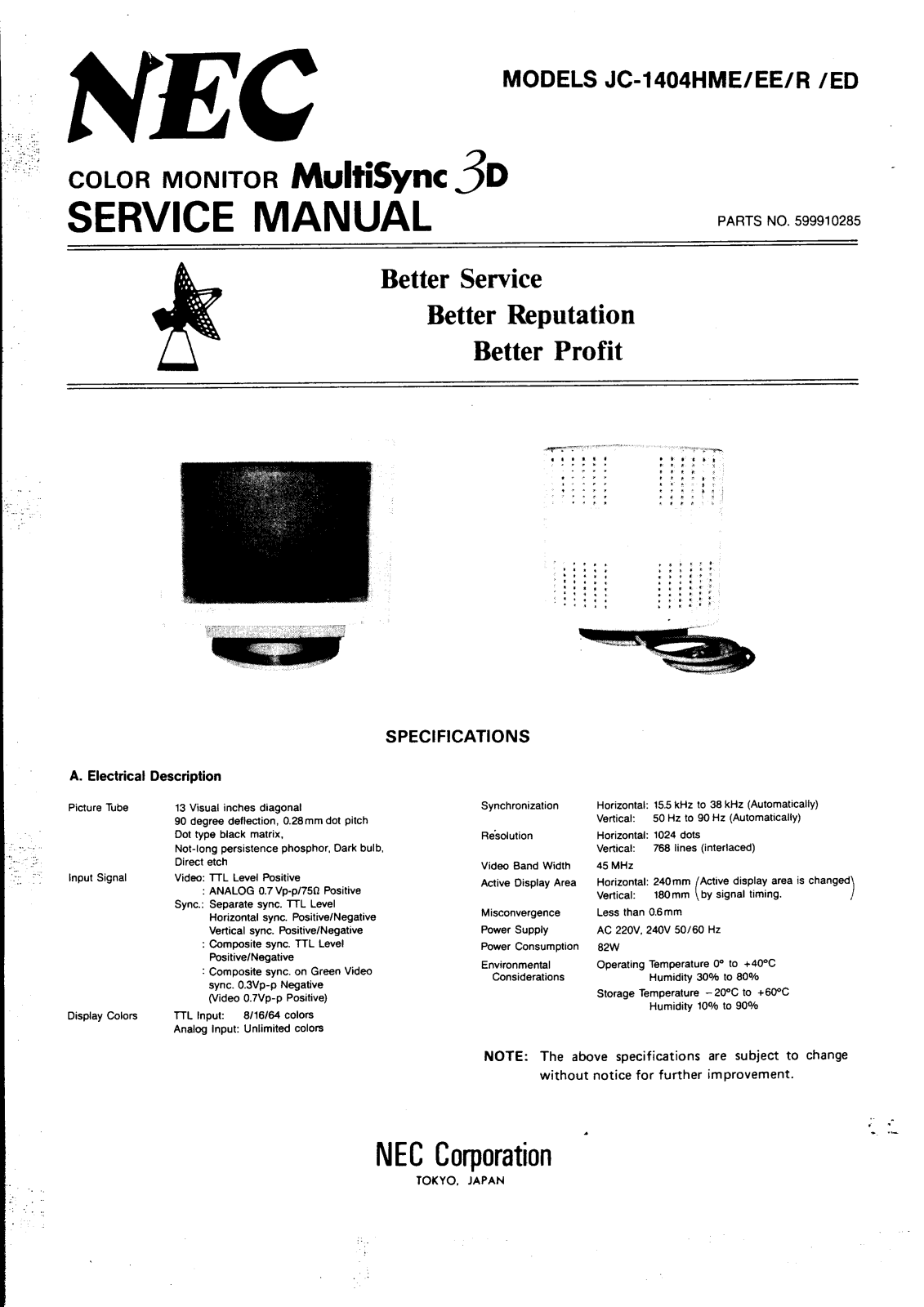 NEC JC1404hme, JC1404EE, JC1404R, JC1404ED Service Manual