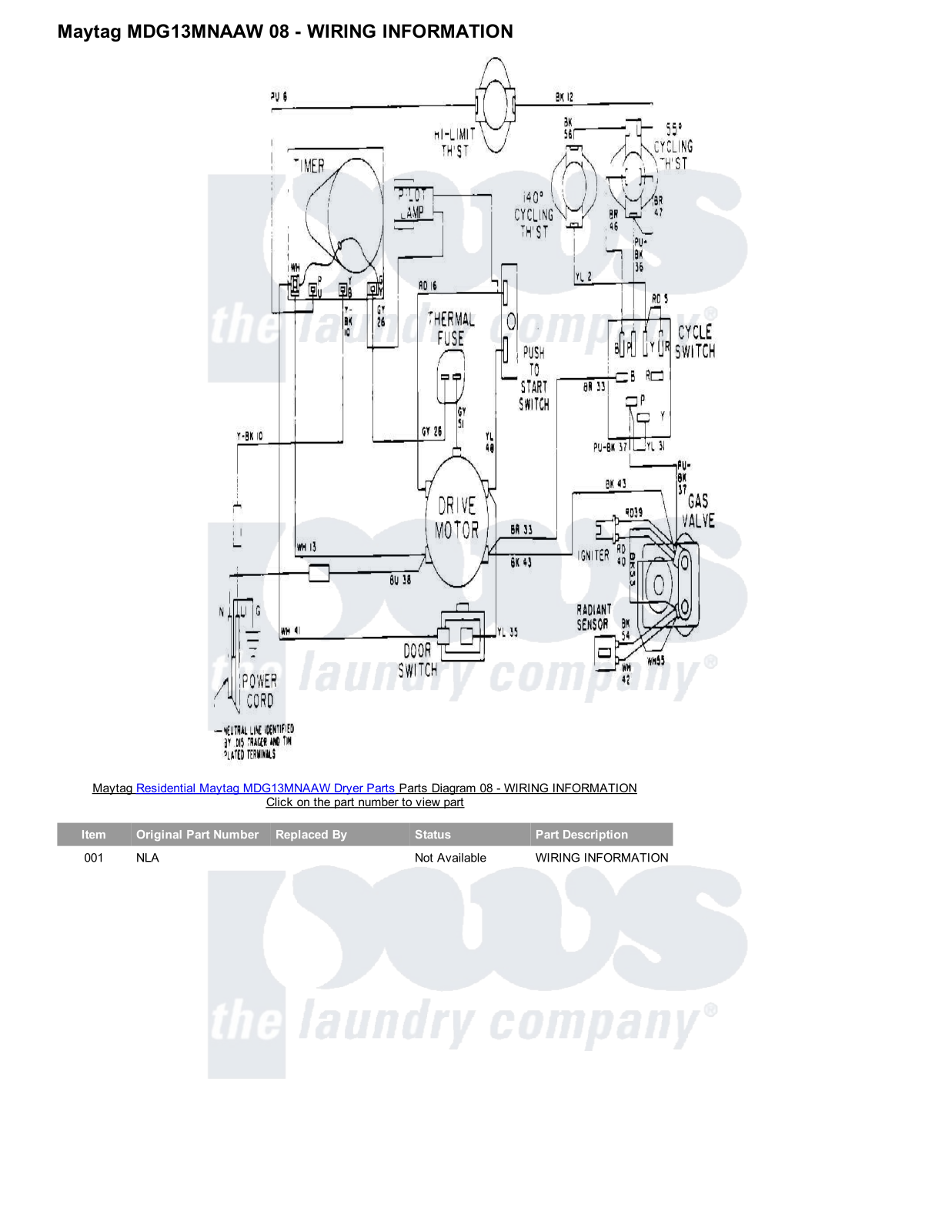 Maytag MDG13MNAAW Parts Diagram