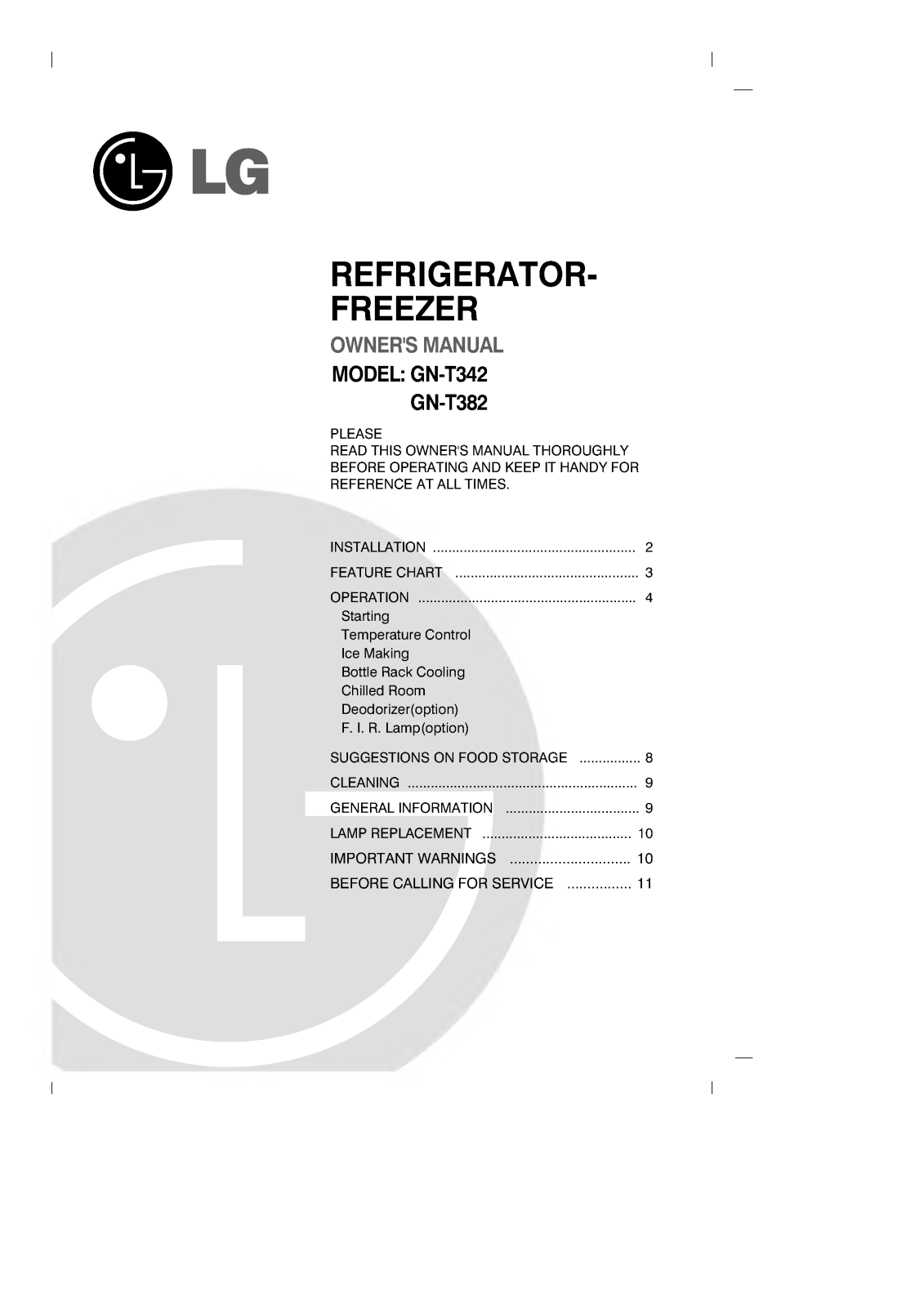 LG GR-T382QL, GR-T342QL User Manual