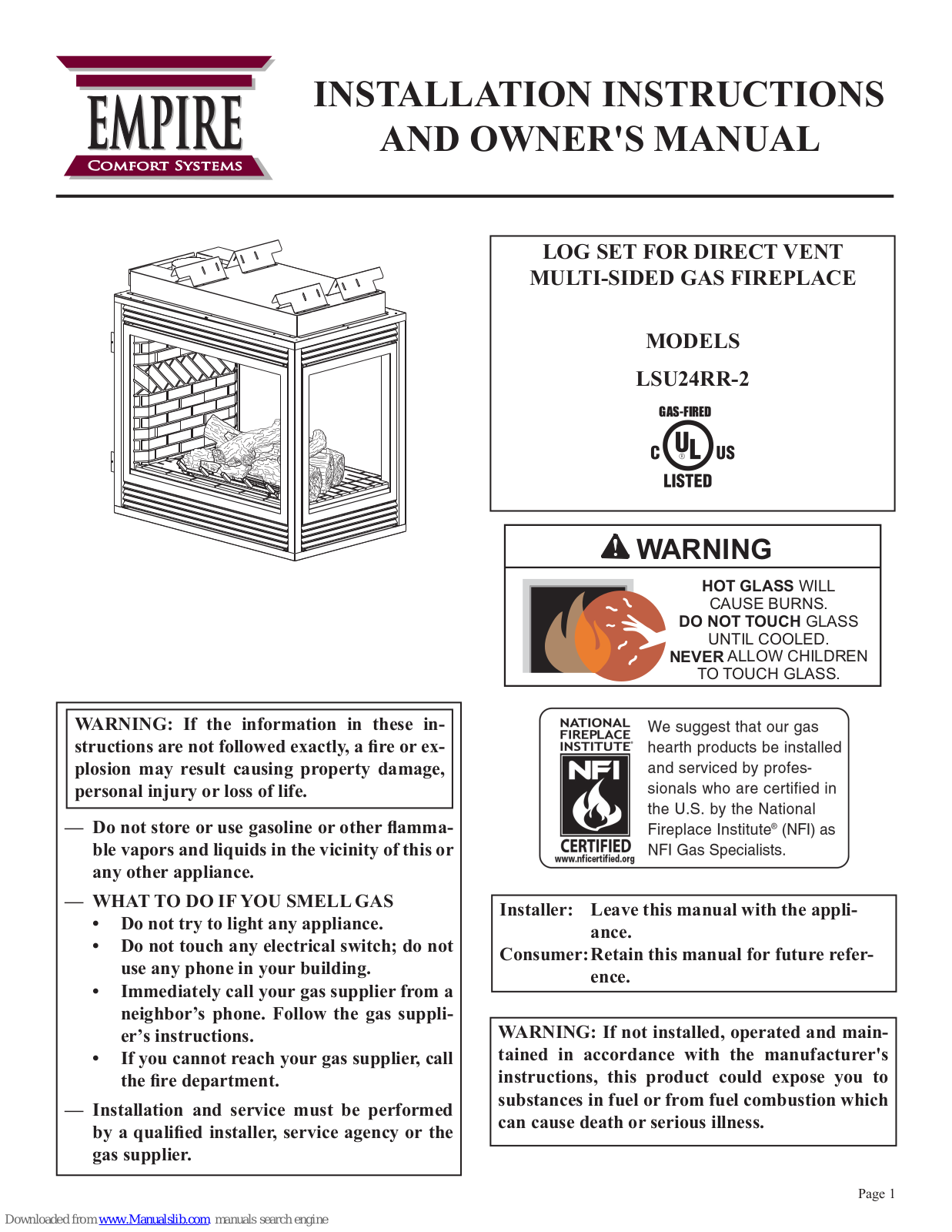 Empire Comfort Systems LSU24RR-2 Installation Instructions And Owner's Manual