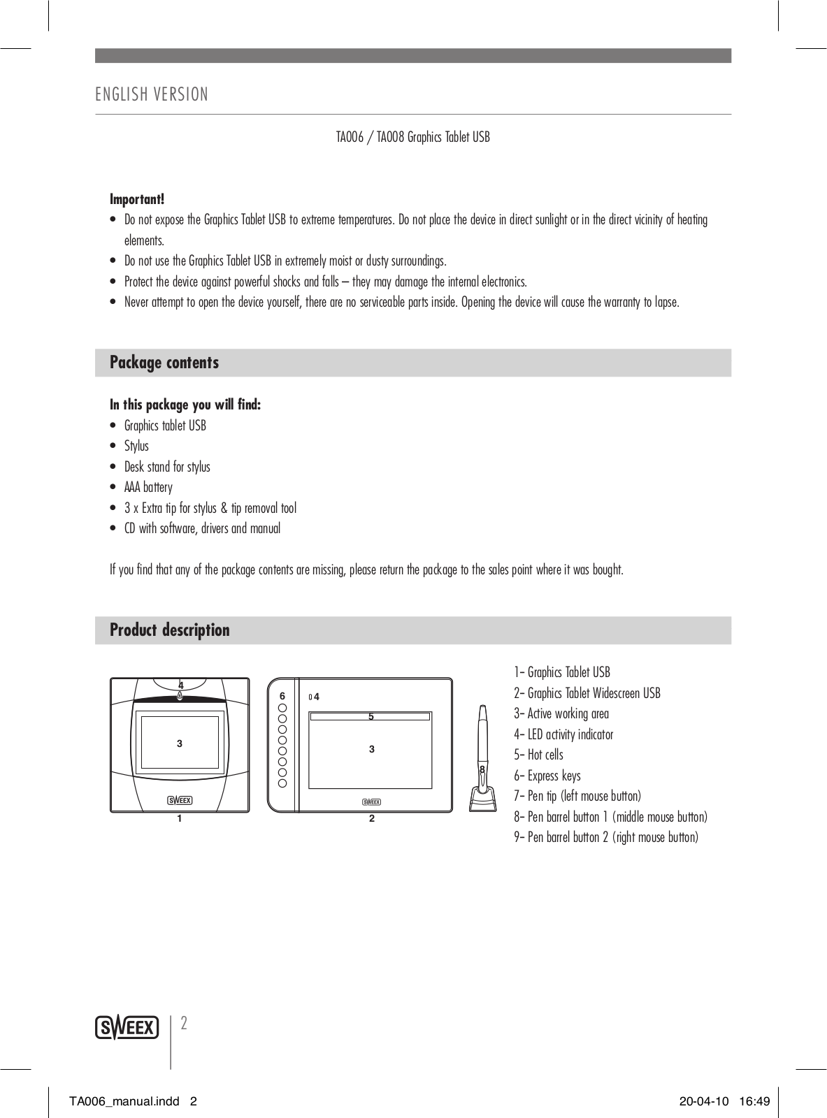 Sweex TA008, TA006 User Manual