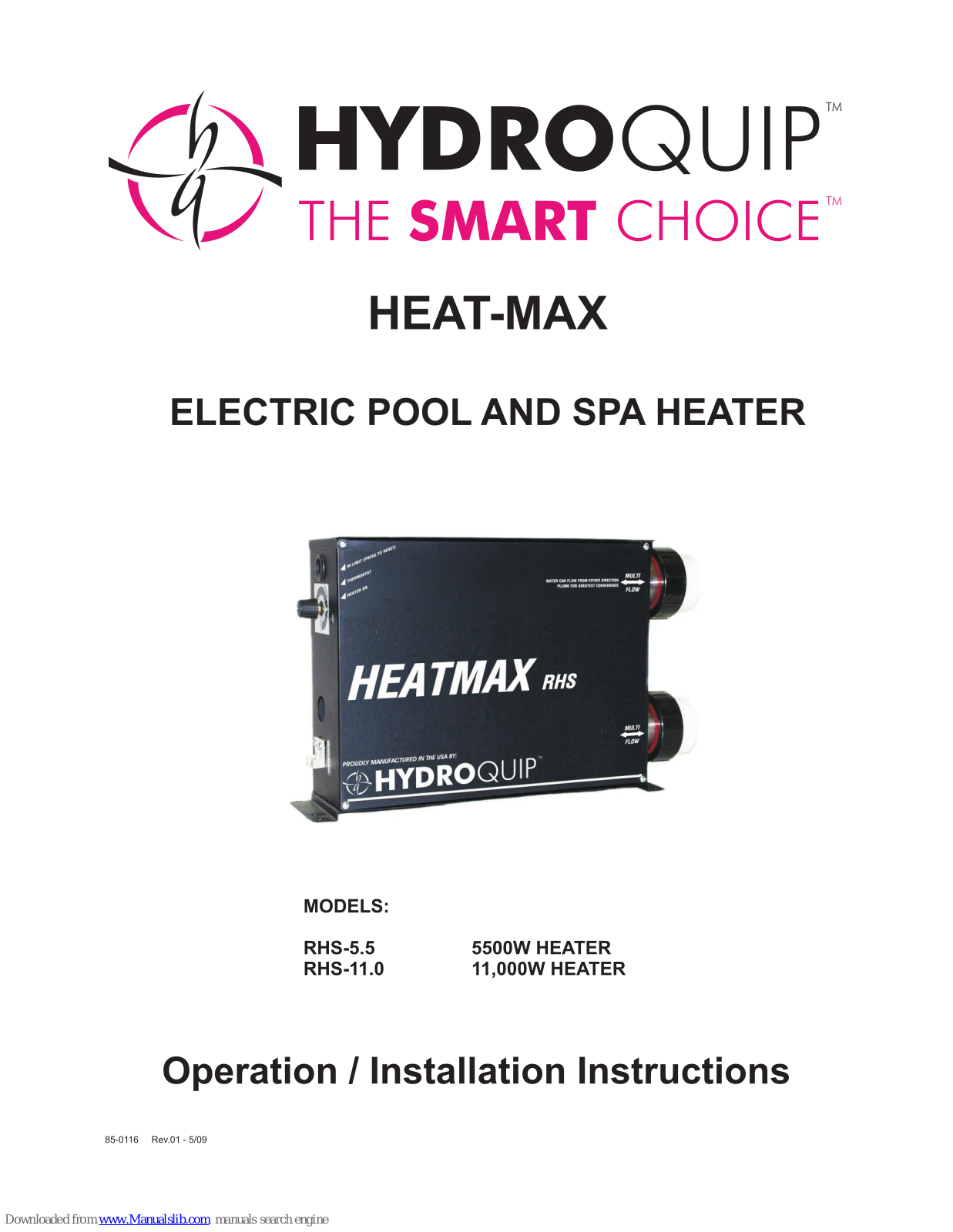 HydroQuip HEAT-MAX RHS-5.5, HEAT-MAX RHS-11.0 Operation & Installation Instructions