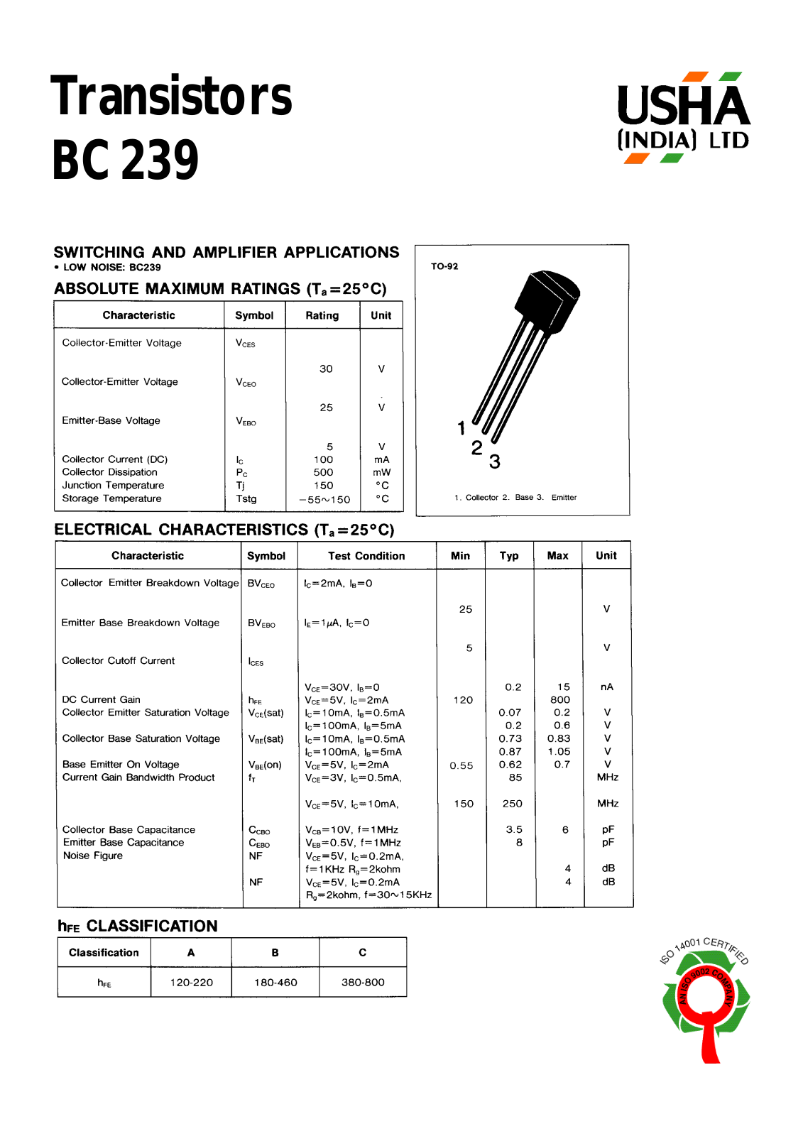 USHA BC239 Datasheet