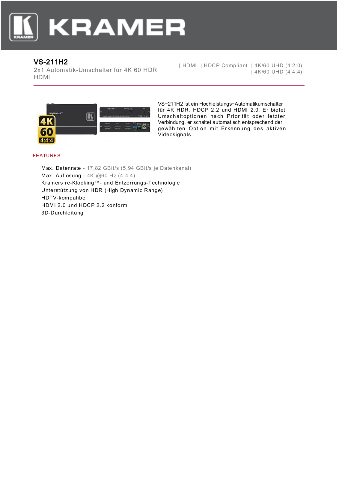 Kramer VS-211H2 User Manual