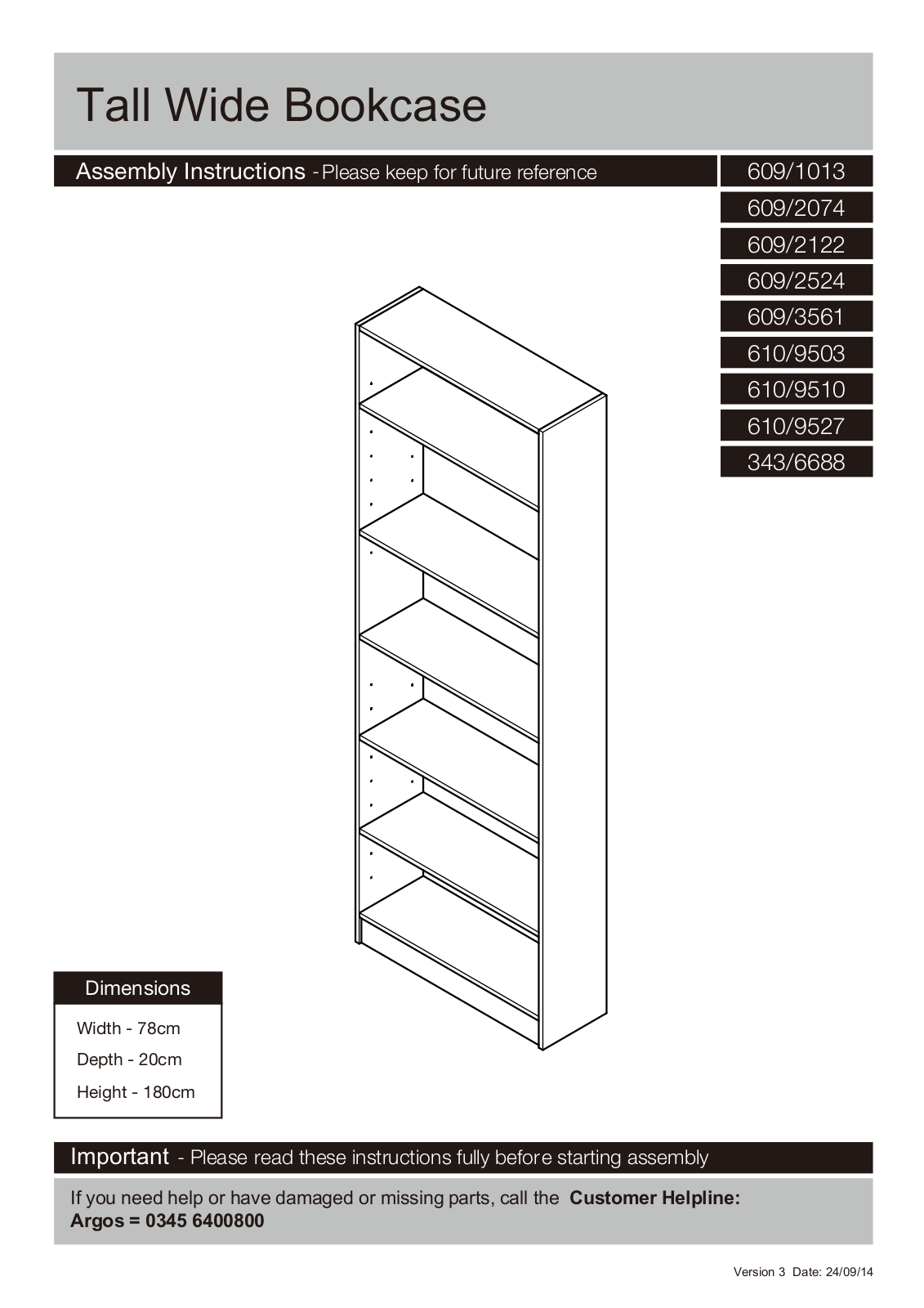 Argos 3436688 ASSEMBLY INSTRUCTIONS