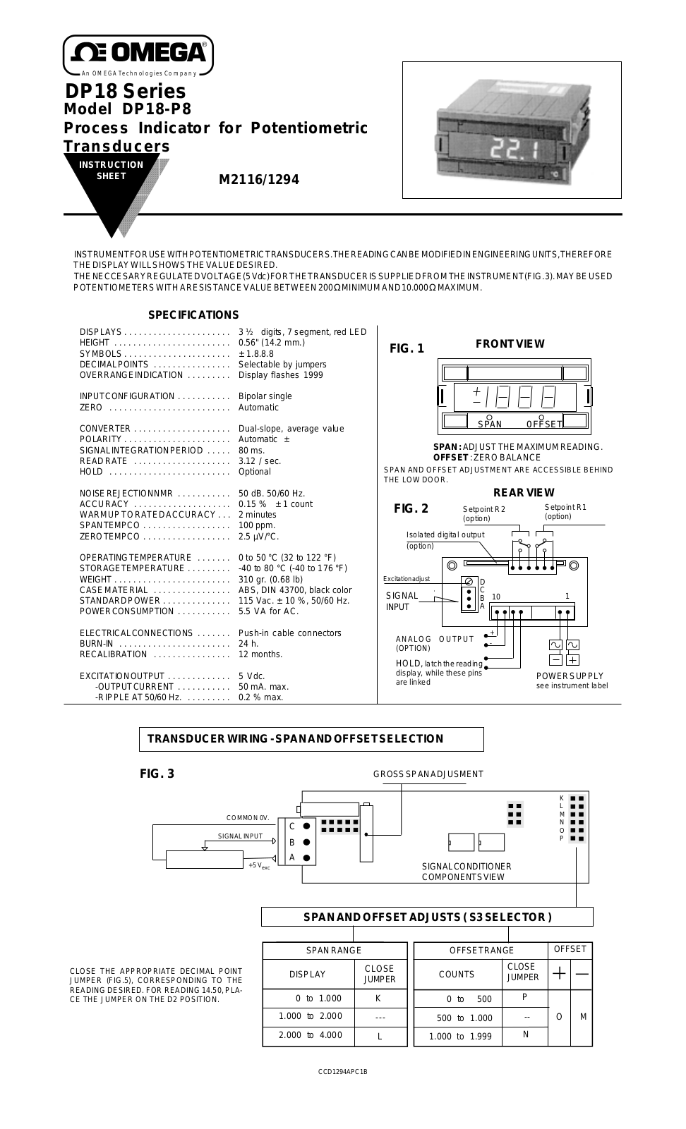 Omega Products DP18-P8 Installation  Manual