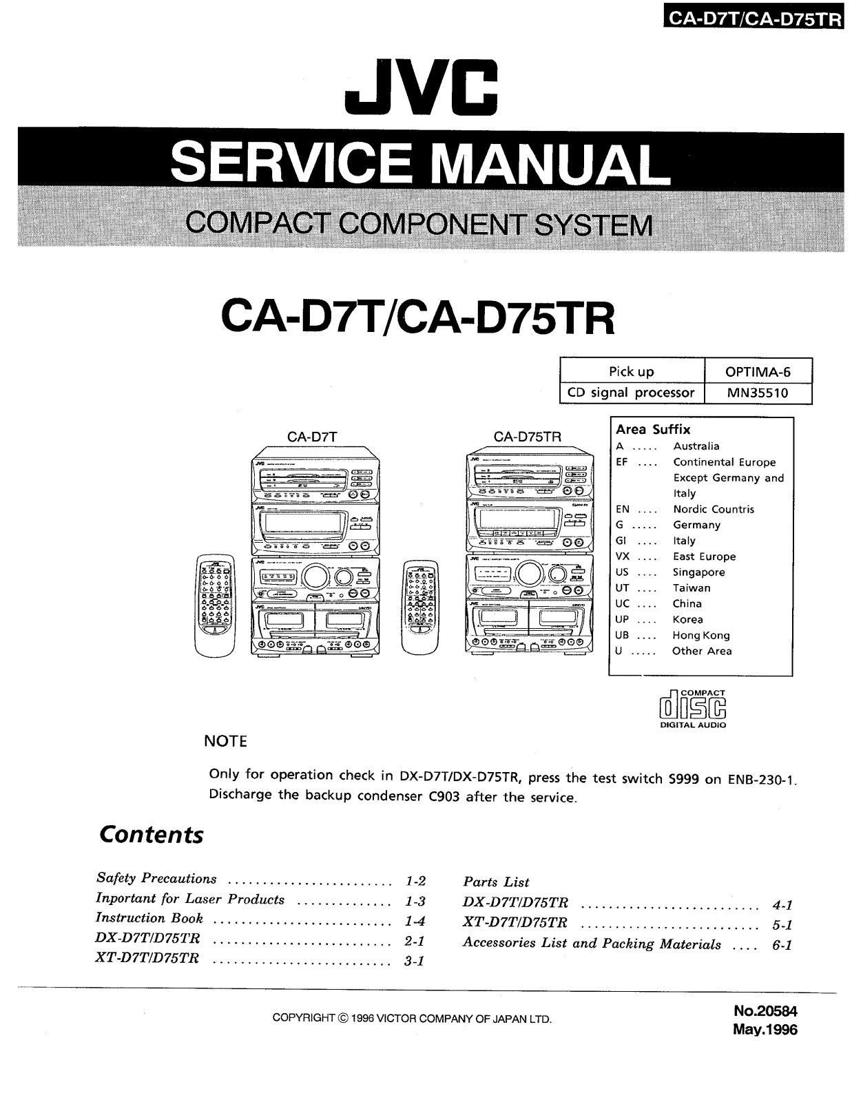 JVC CA-D7T, CA-D75TR Service Manual