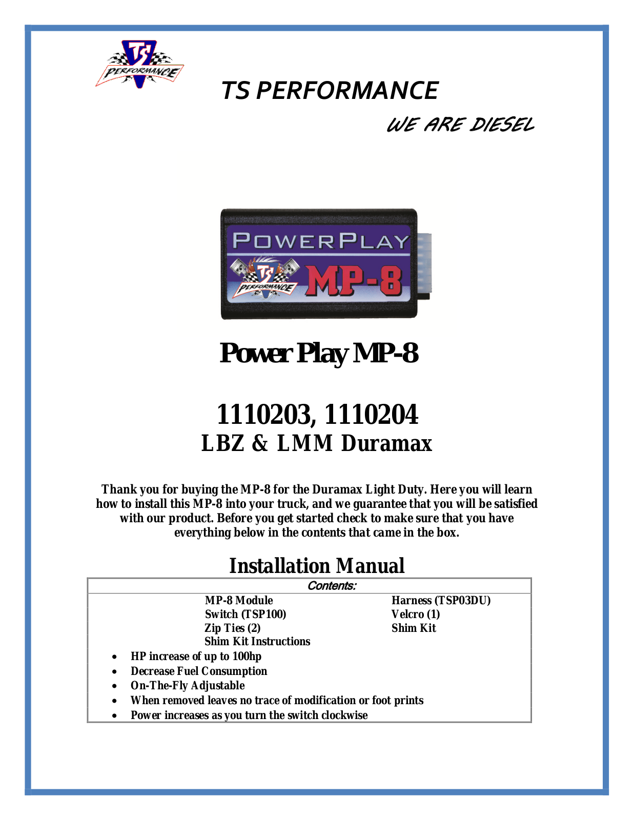 TS Performance 1110203 User Manual - ManualMachine.com
