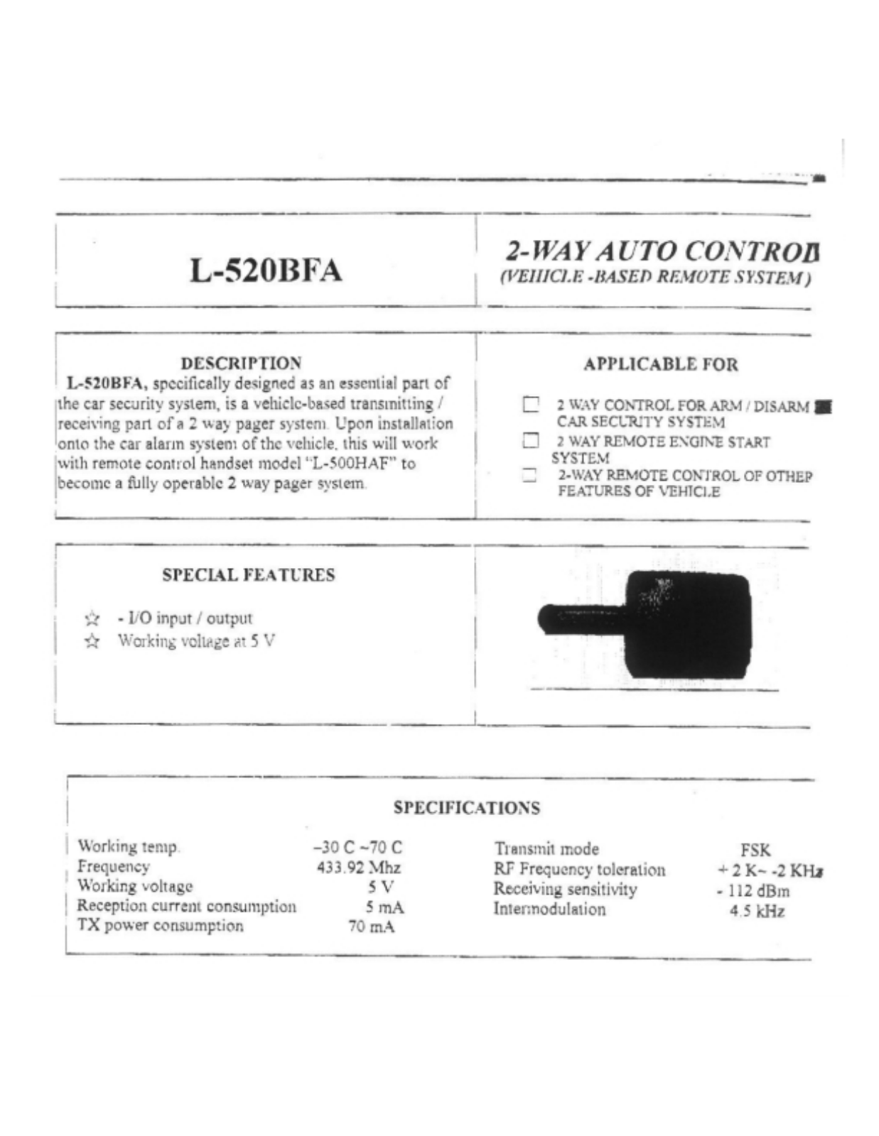 Wintecronics 520BFA User Manual