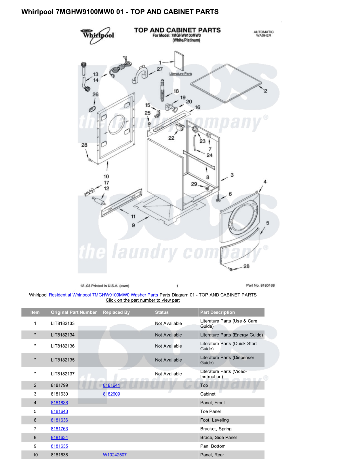 Whirlpool 7MGHW9100MW0 Parts Diagram