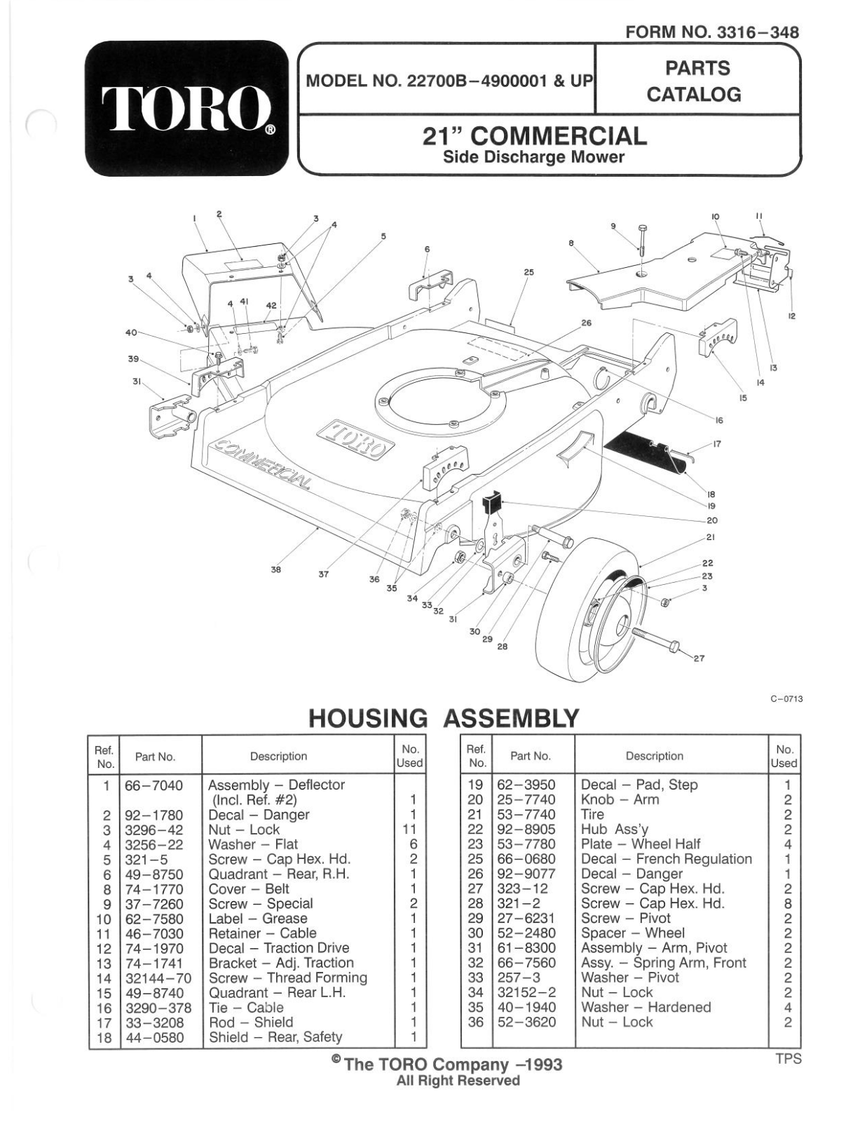 Toro 22700B Parts Catalogue