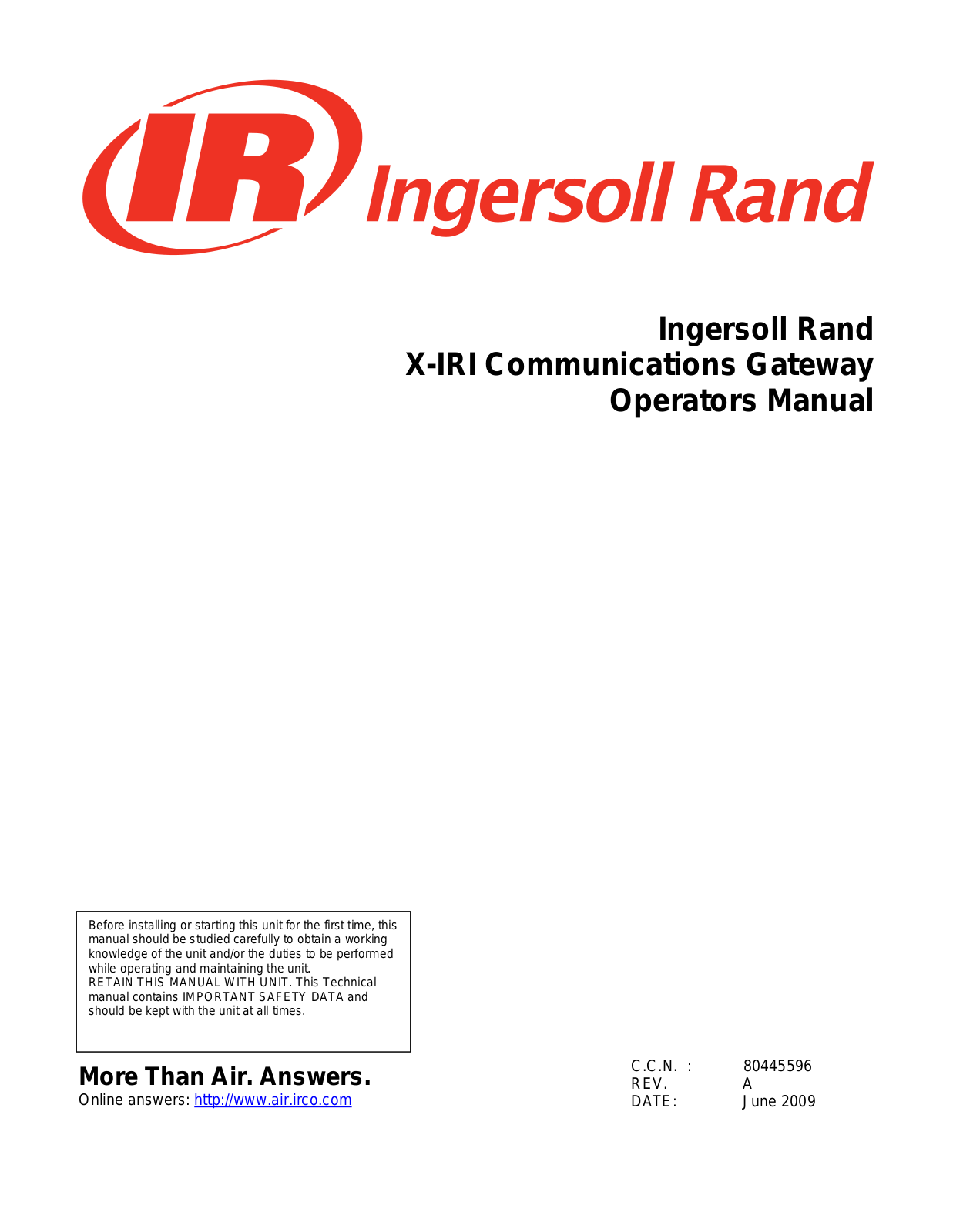 Ingersoll Rand X-iri User Manual