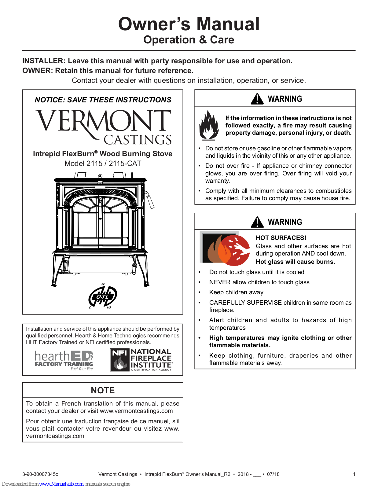 Vermont Castings 2115, 2115-CAT Owner's Manual