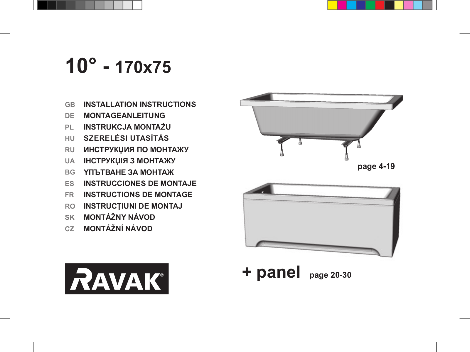 Ravak 10° - 170x75 INSTALLATION INSTRUCTIONS