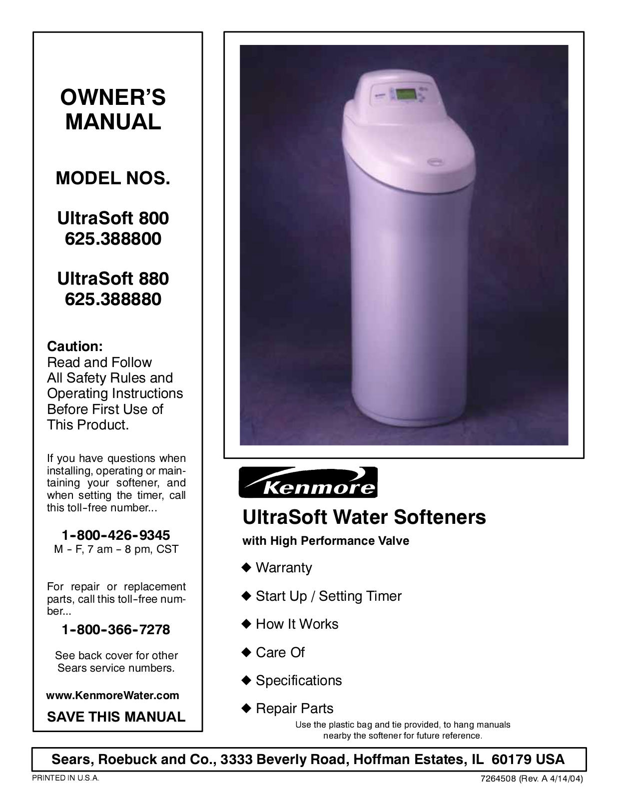 Kenmore SOFTENERS-800-880 User Manual