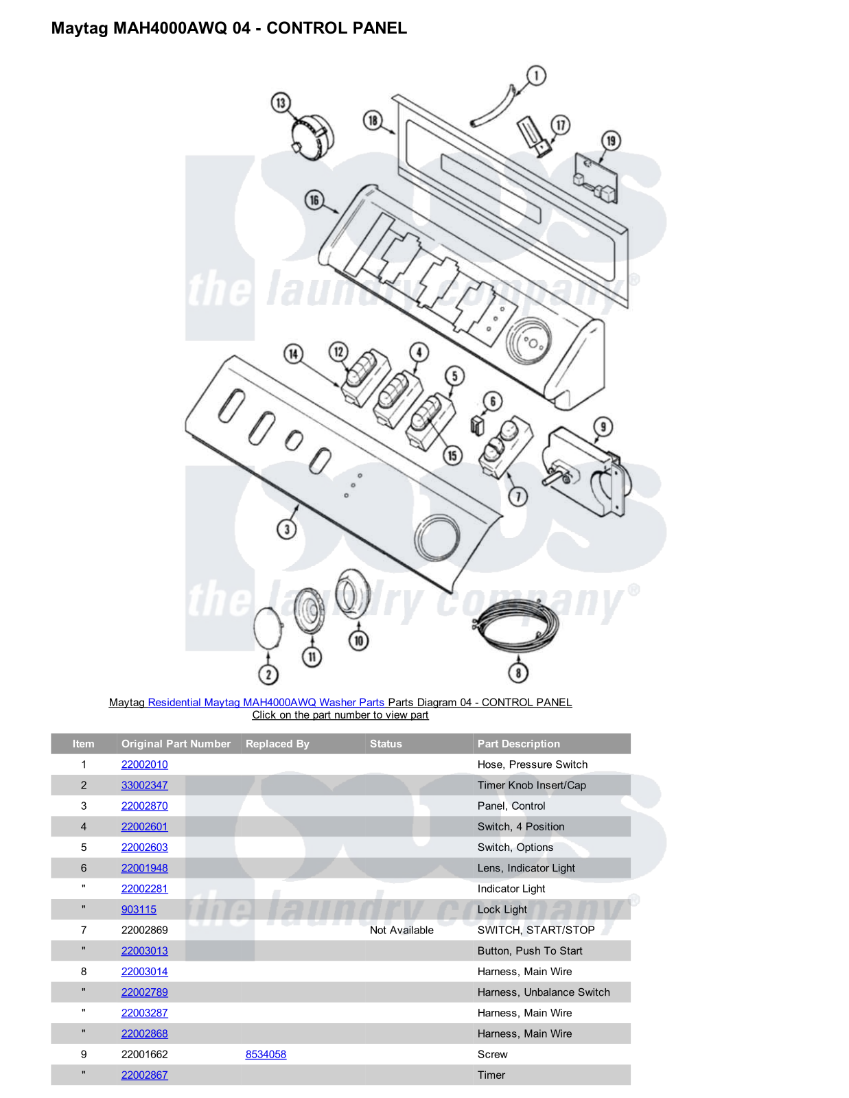 Maytag MAH4000AWQ Parts Diagram