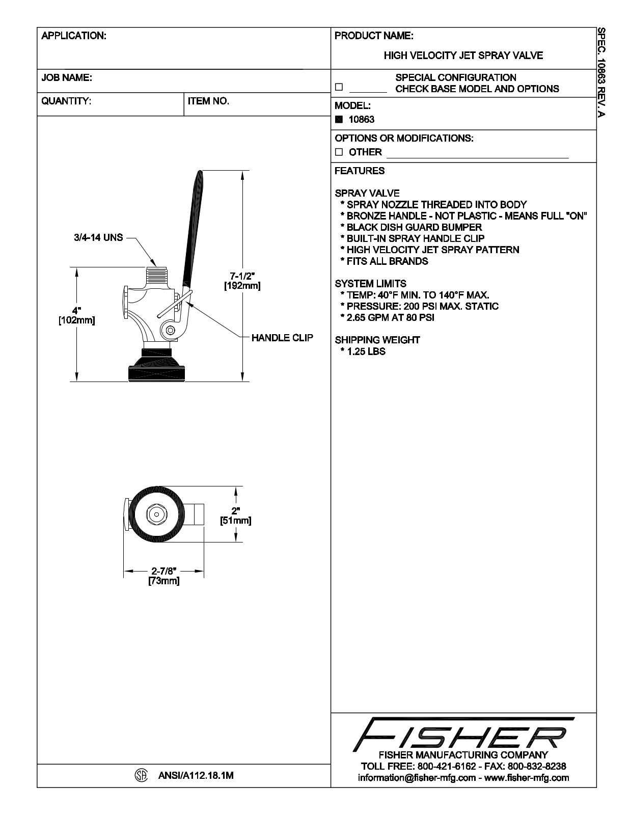 Fisher Manufacturing 10863 User Manual