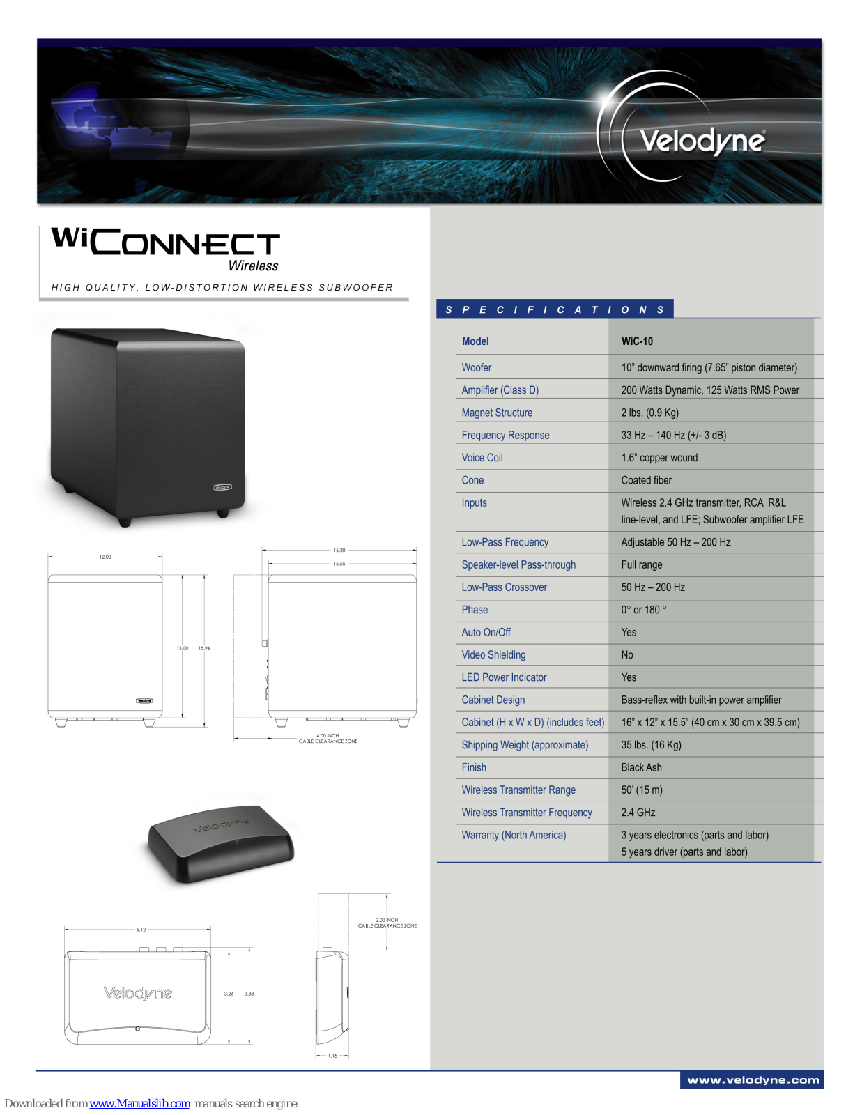 Velodyne WIC-10 - DETAIL SHEET User Manual