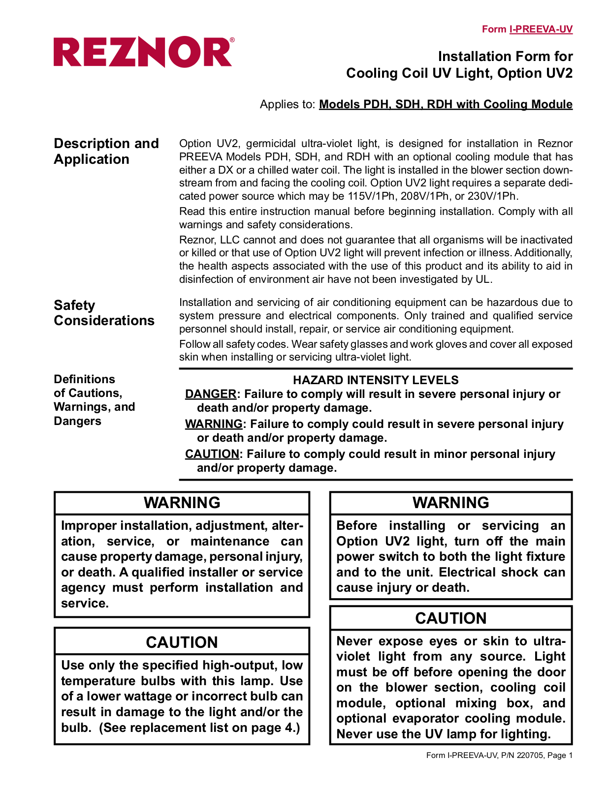 Reznor RDH User Manual