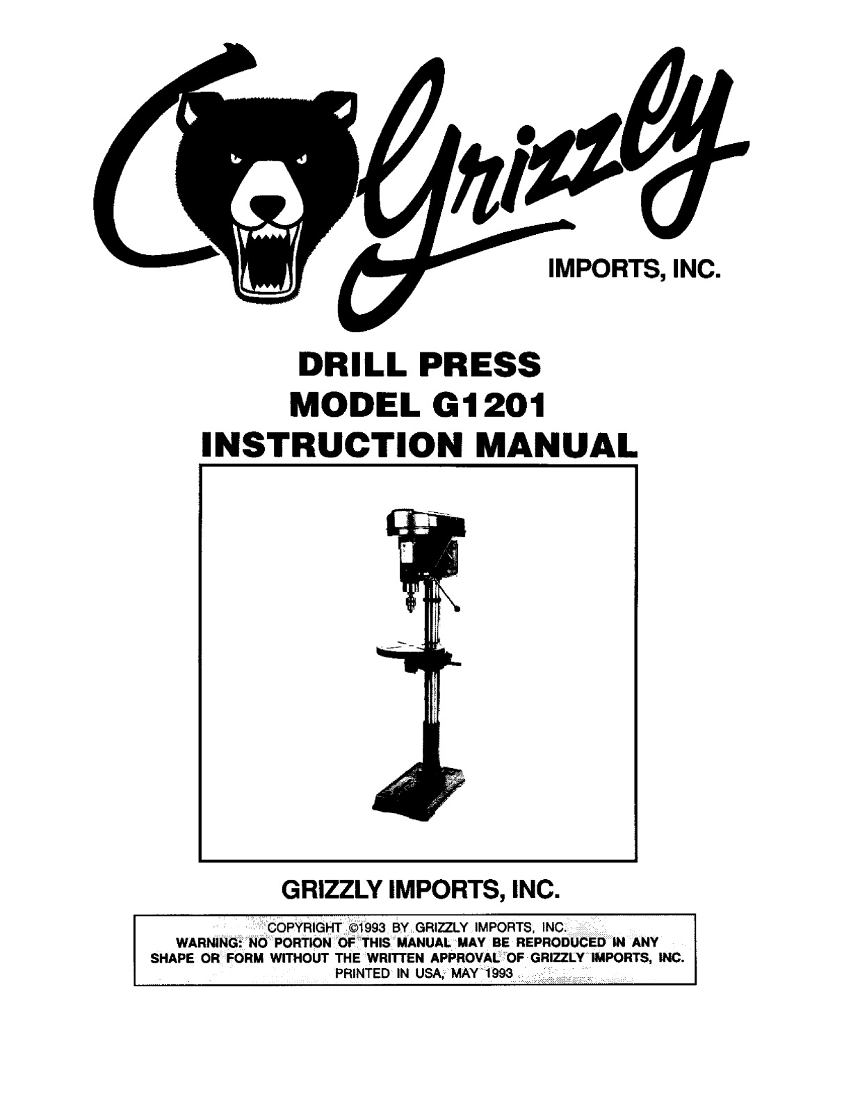 Grizzly G1201 User Manual