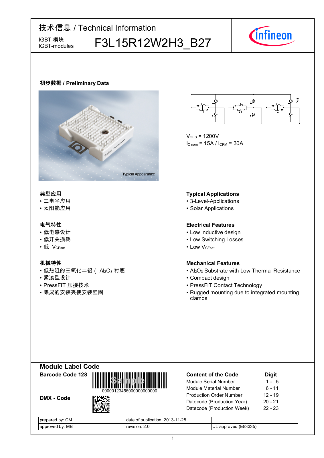 Infineon F3L15R12W2H3_B27 Data Sheet