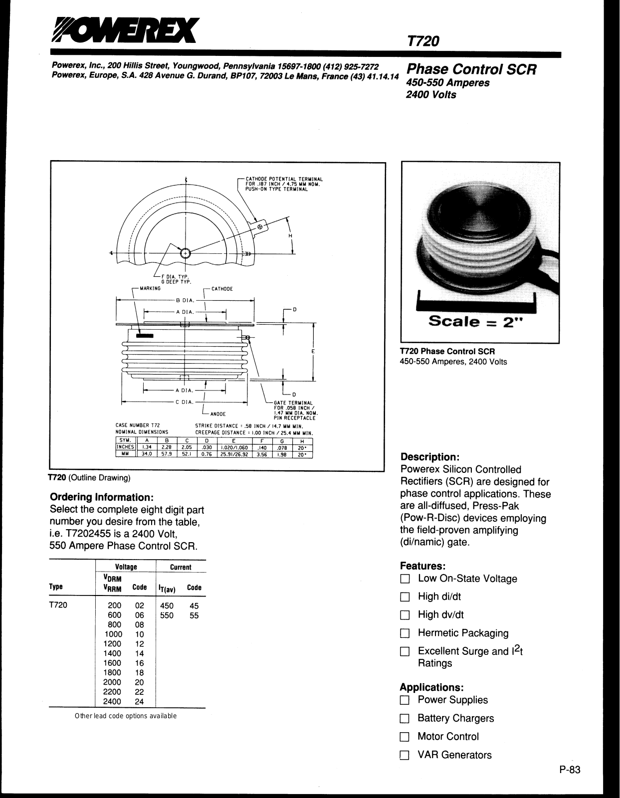 Powerex T720 Data Sheet