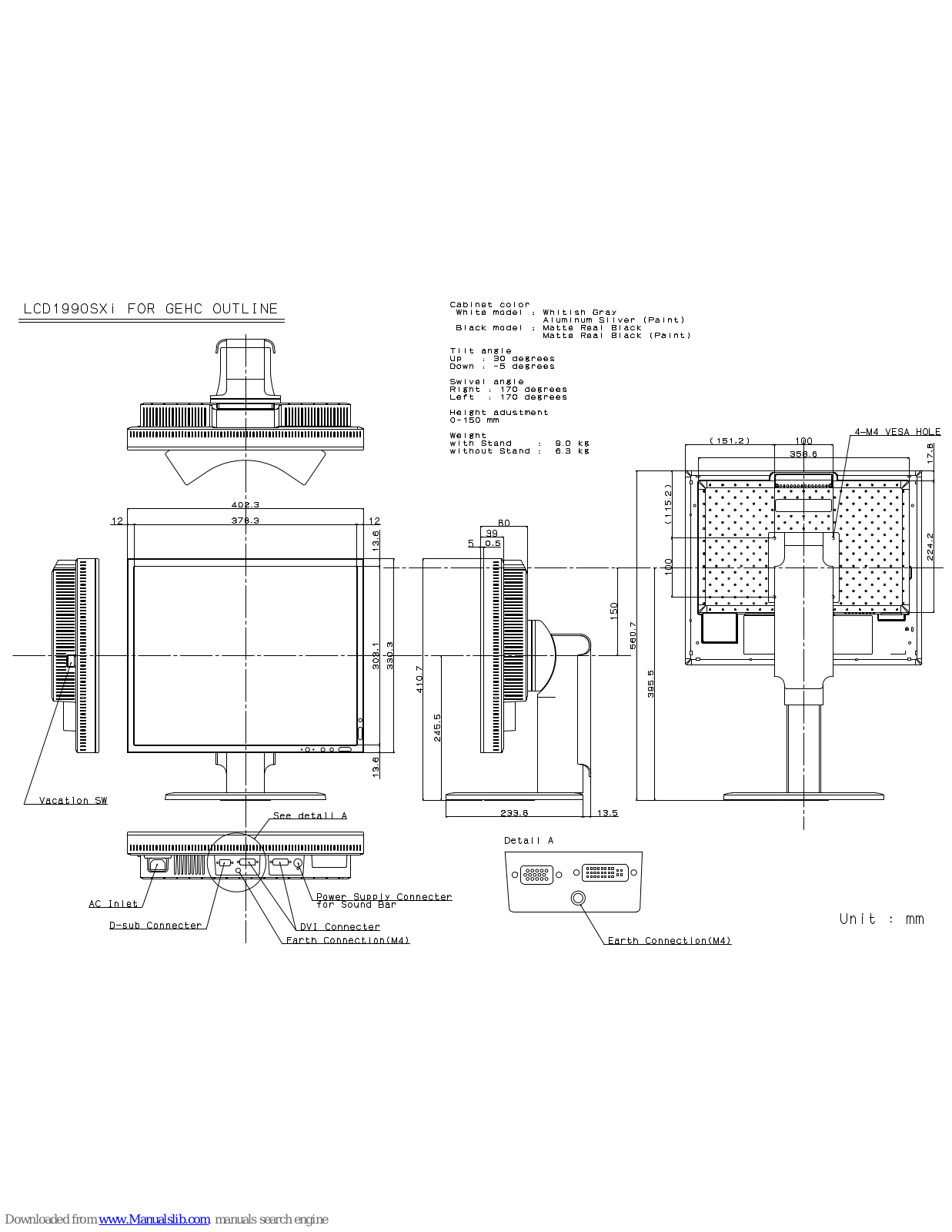 NEC MultiSync LCD1990SXi BK Dimensional Drawing - ManualMachine.com