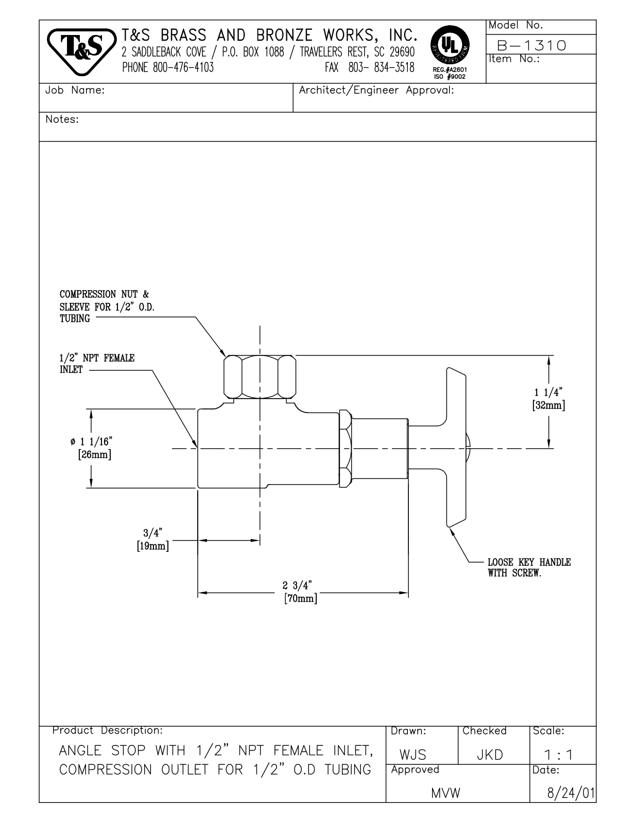 T & S Brass & Bronze Works B-1310 General Manual