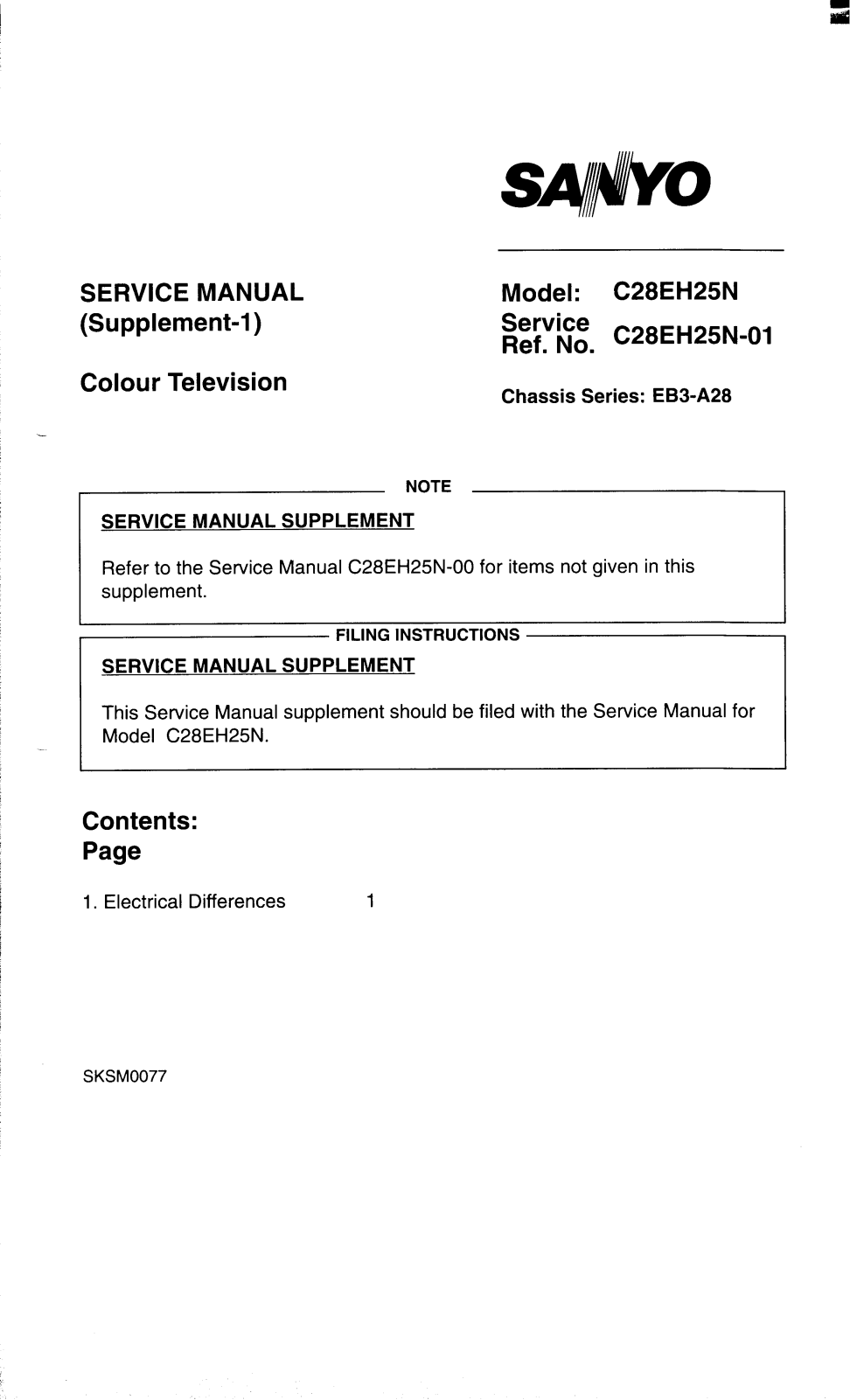 SANYO C28EH25NB Service Manual