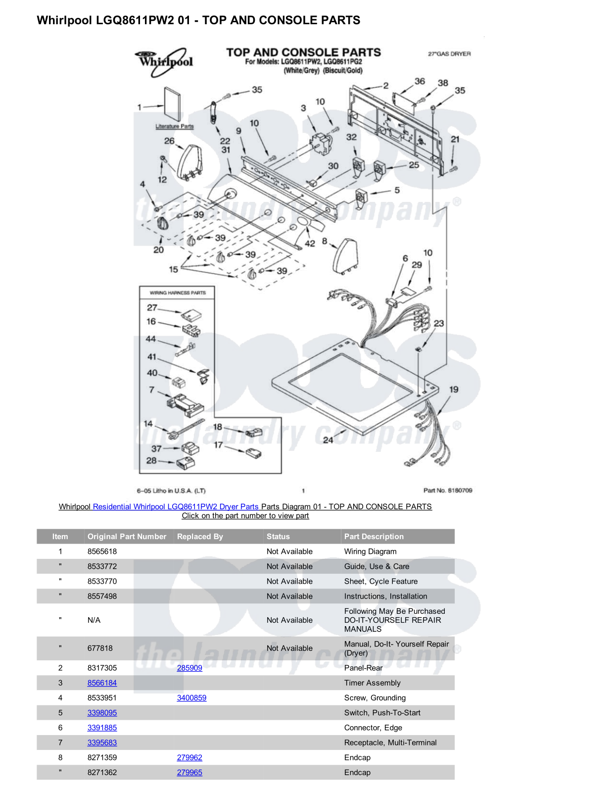 Whirlpool LGQ8611PW2 Parts Diagram