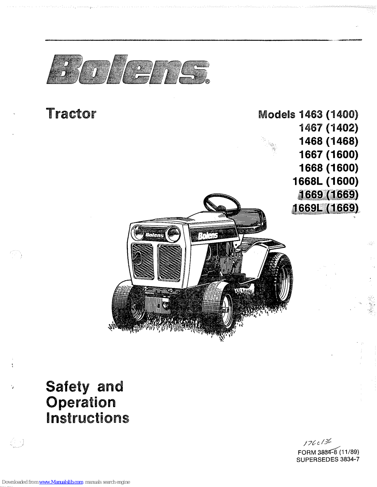 Bolens 1467, 1468, 1667, 1668, 1668L Safety And Operation Instructions