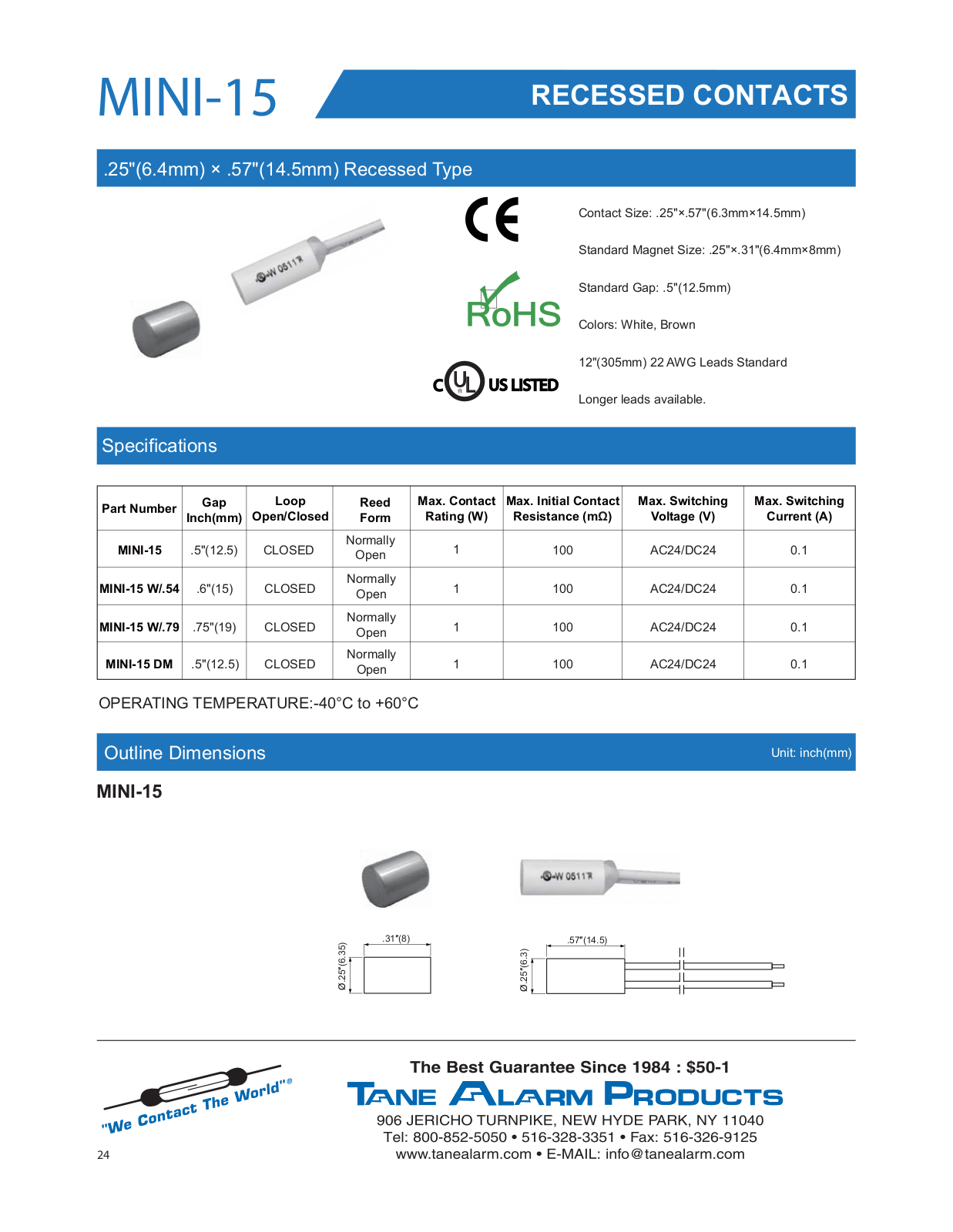 Tane MINI-15, MINI-15-26AWG Specsheet - ManualMachine.com