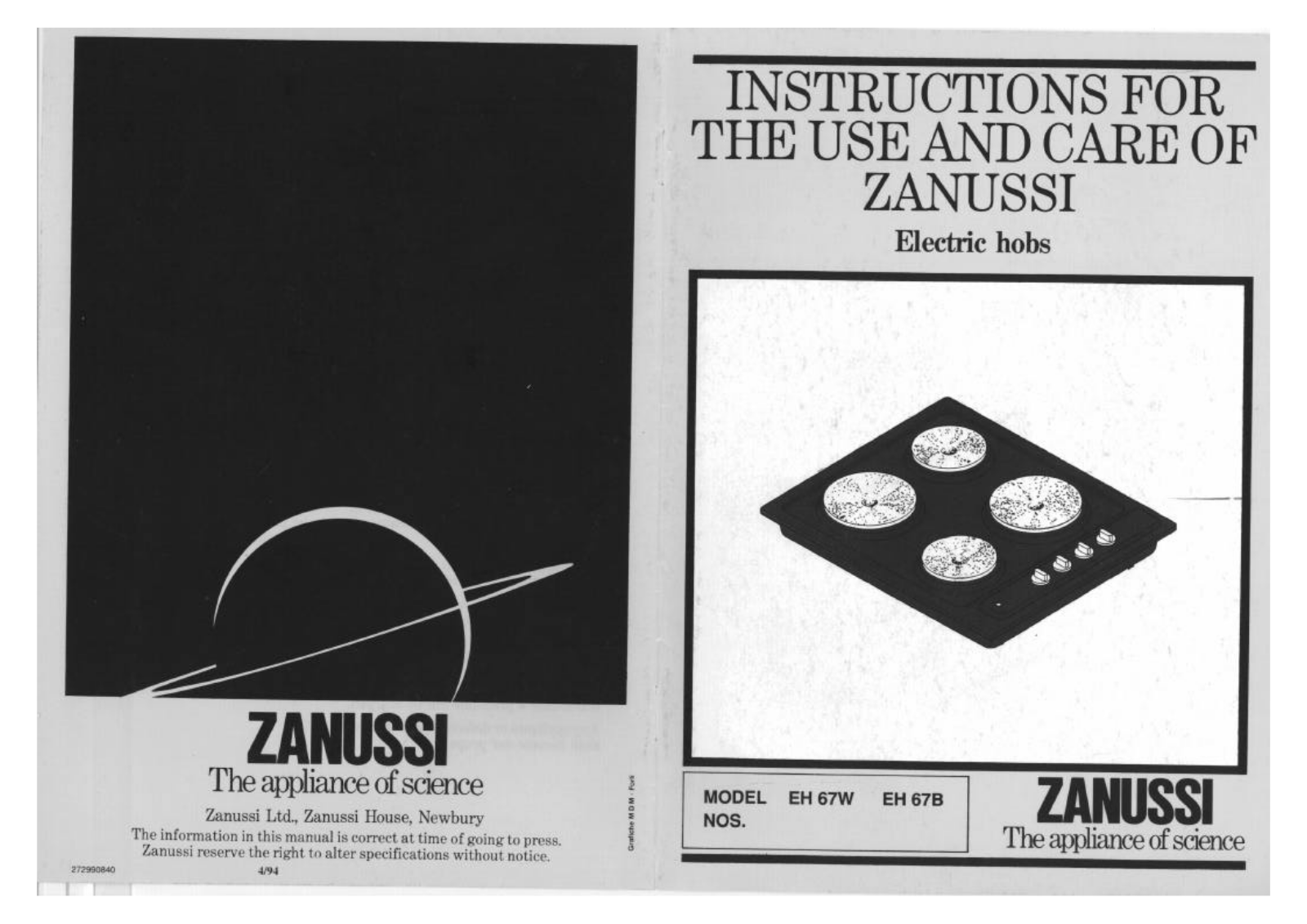 Zanussi EH67W, EH67B User Manual