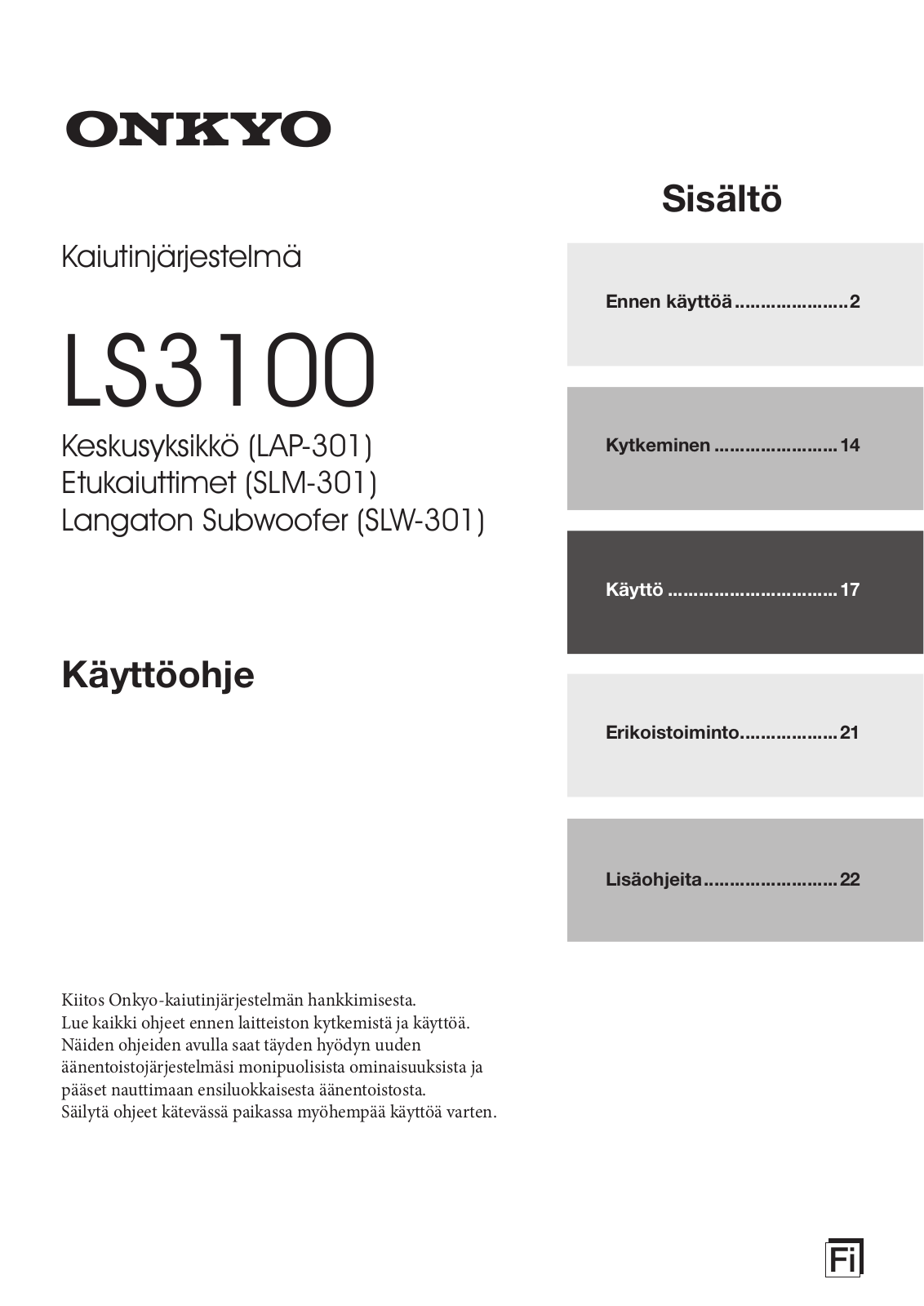 Onkyo LS3100 Instructions Manual