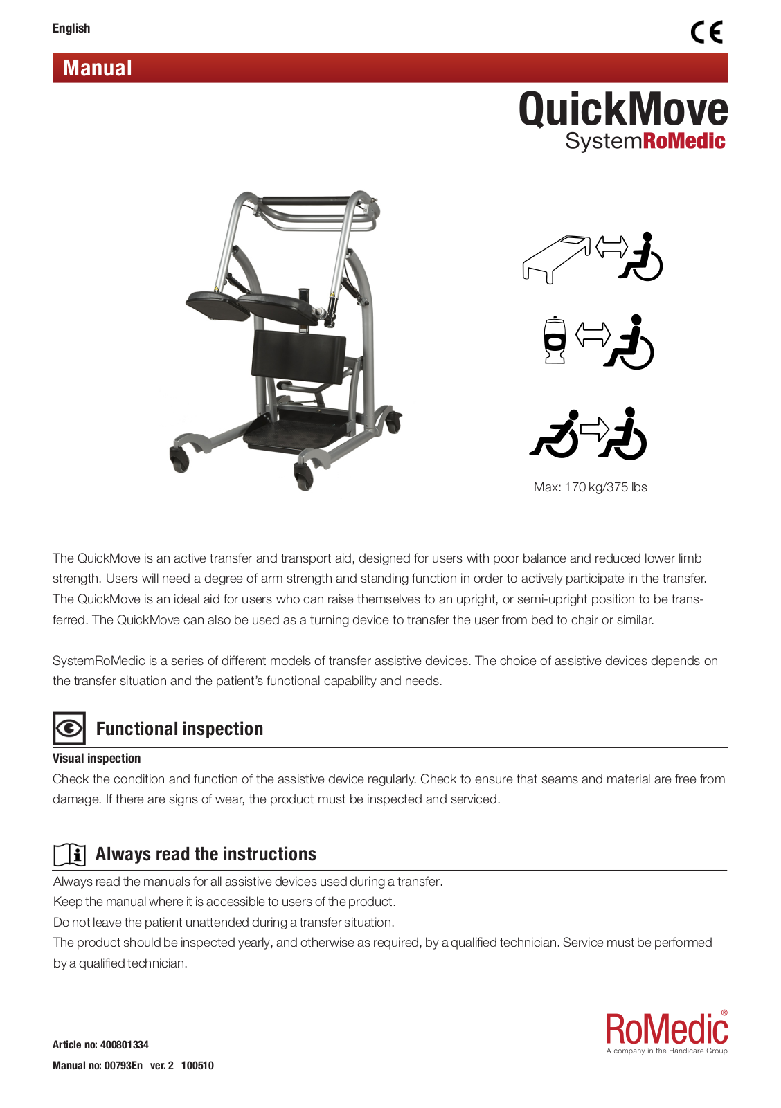 RoMedic QuickMove Product Manual - ManualMachine.com