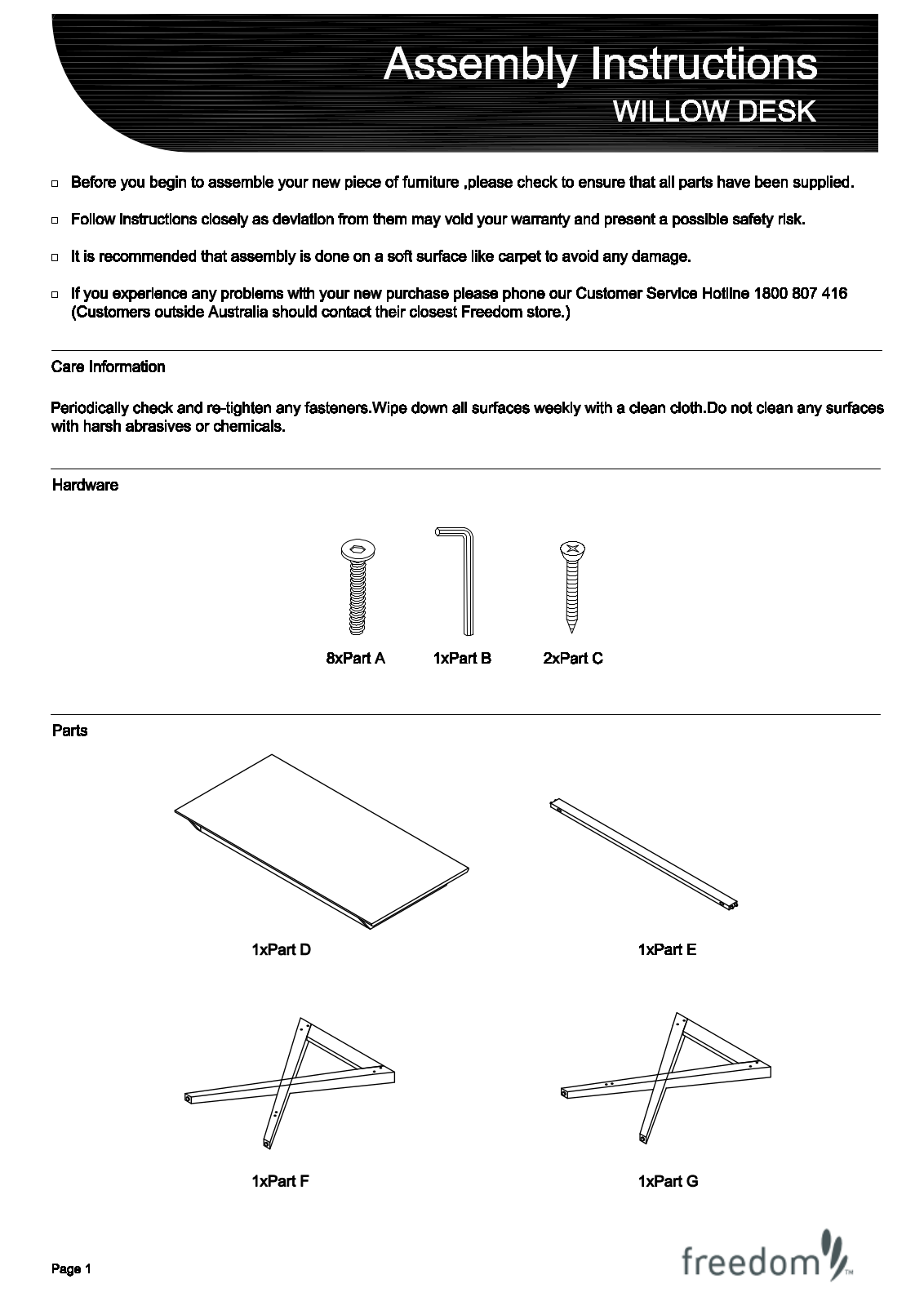 Freedom Willow Desk Assembly Instruction